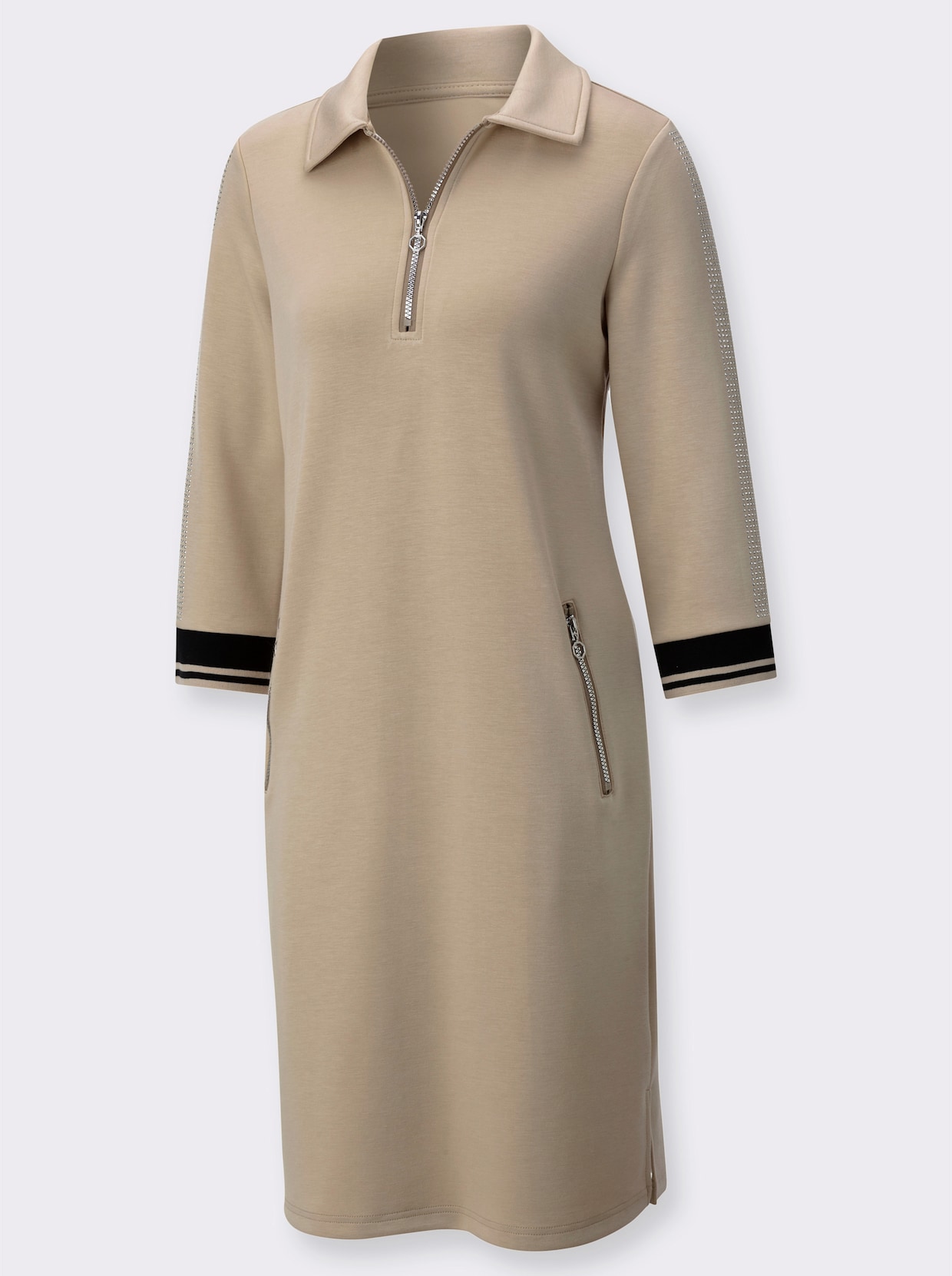 Polokleid im hochwertigen Modal-Mix - beige-schwarz