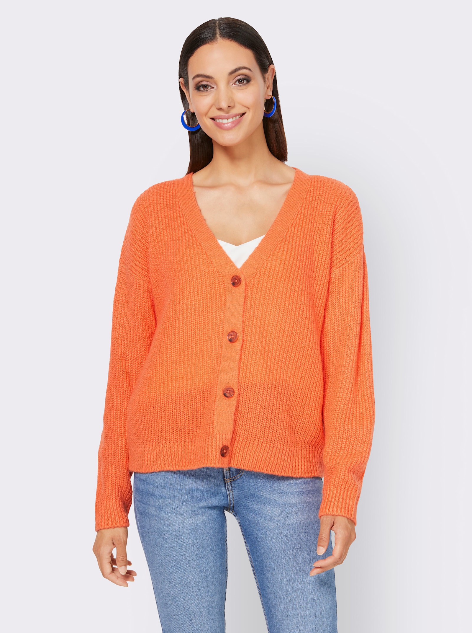 heine Strickjacke mit Knöpfen in Horn-Optik - mandarine