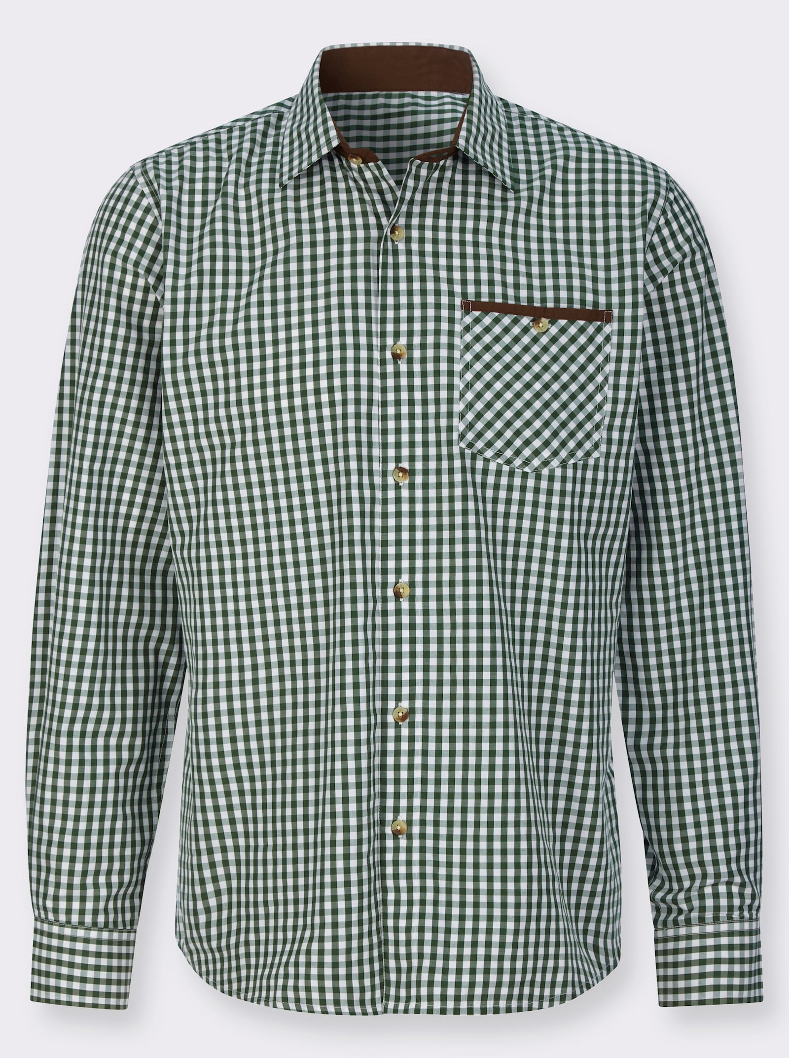 Karohemd mit Knöpfen in Horn-Optik - moos-kariert