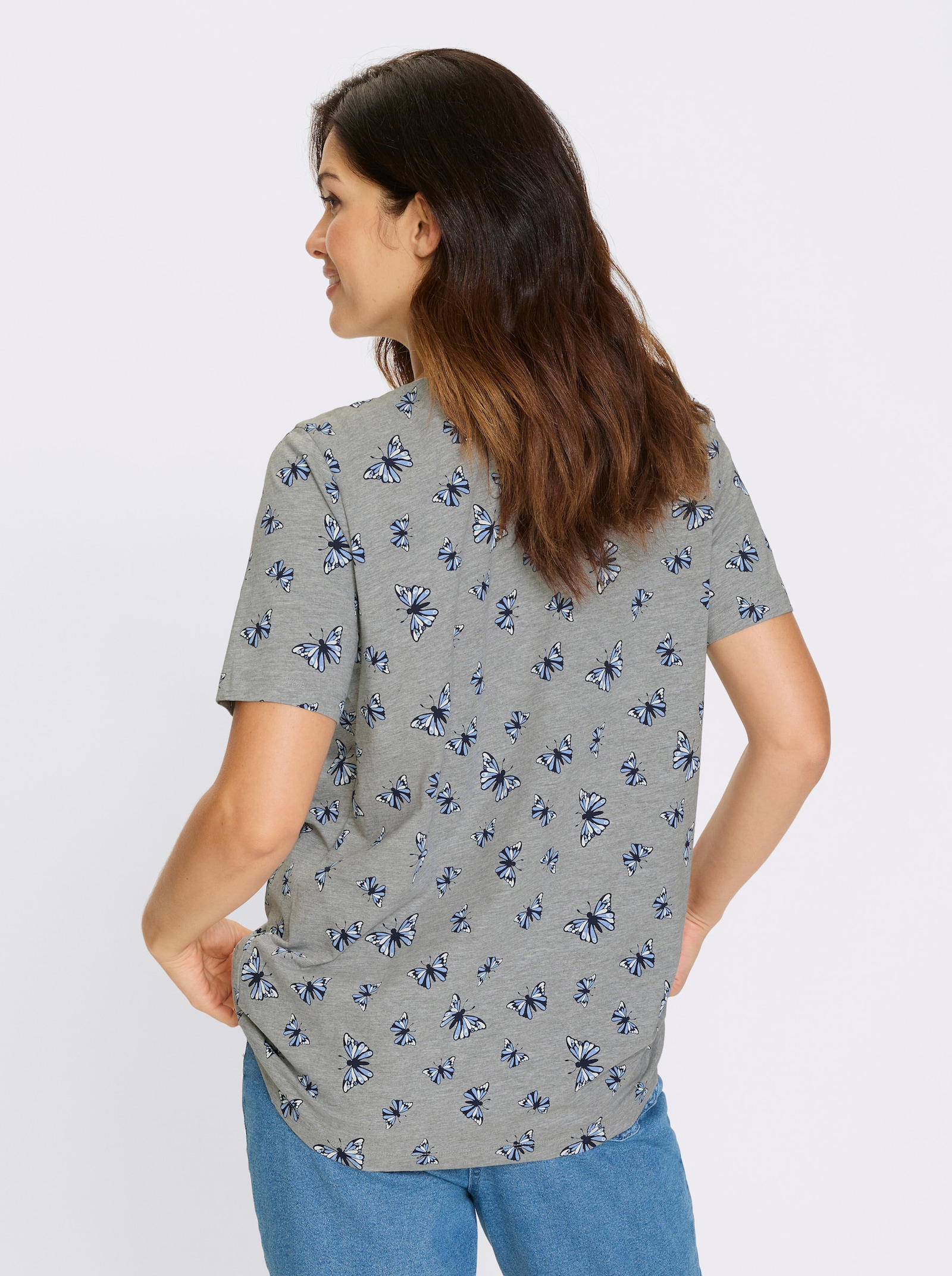 Lång topp med fjärilsmönster - grå-melerad-marin-med tryck