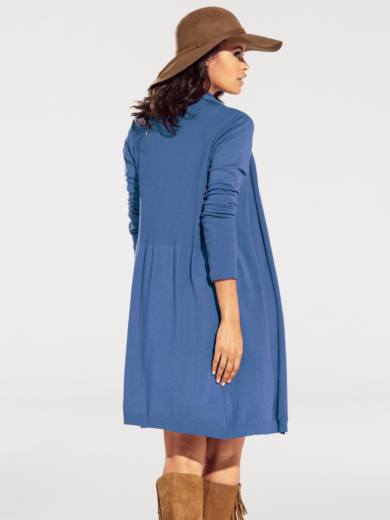 heine Lang gebreid vest - jeansblauw
