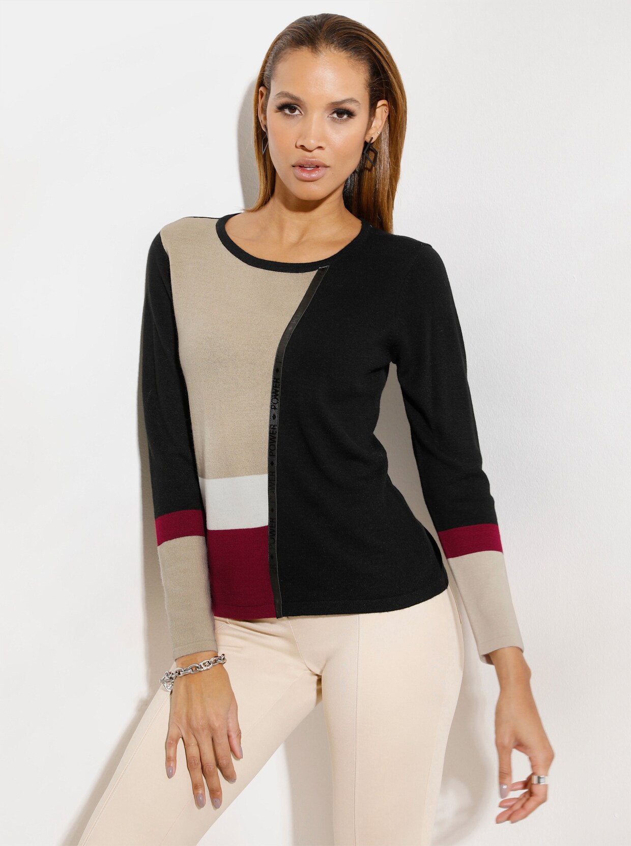 Langarm-Pullover - schwarz-sand-gemustert