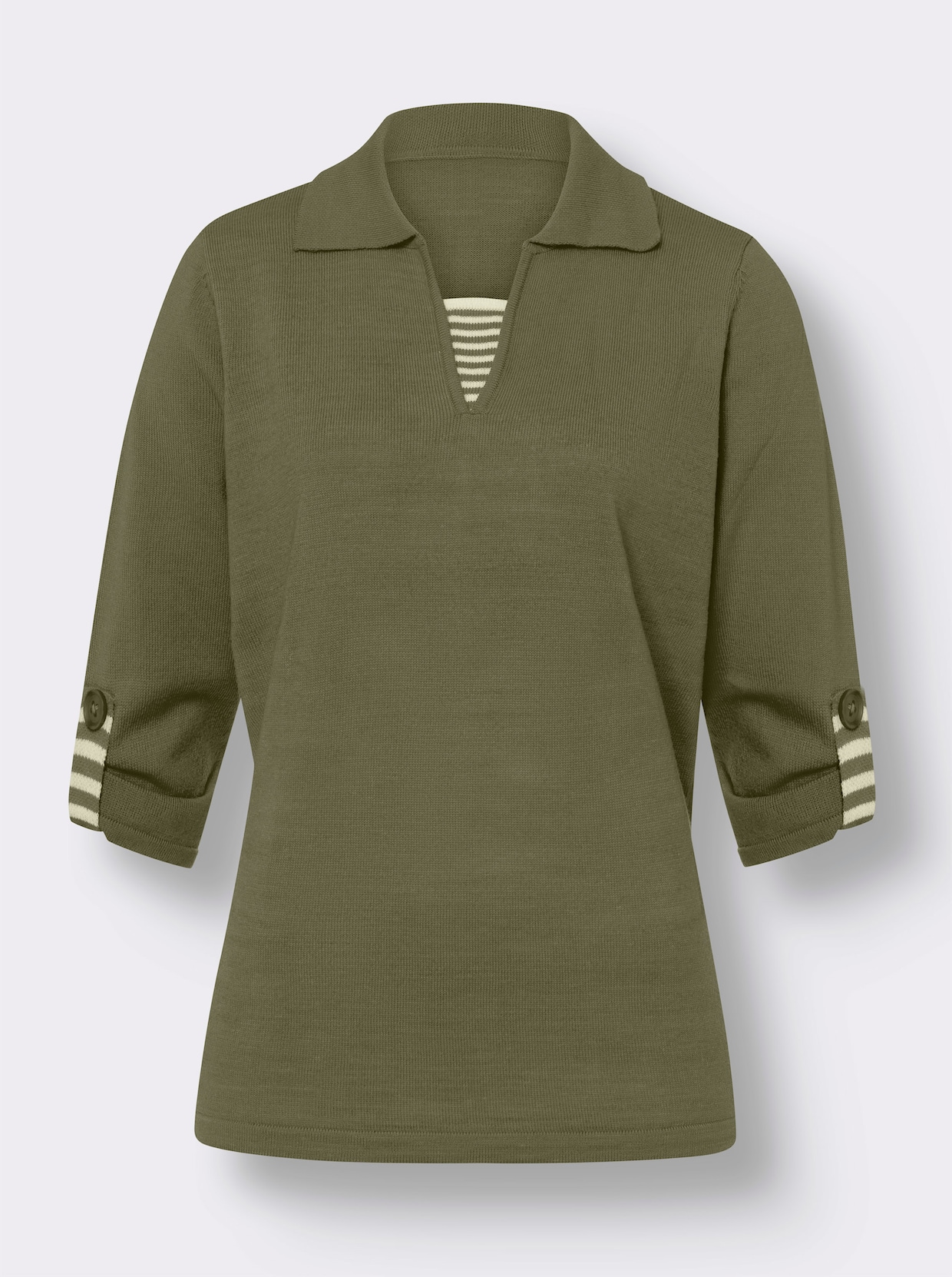 2-in-1-Pullover - khaki-weiss-gemustert