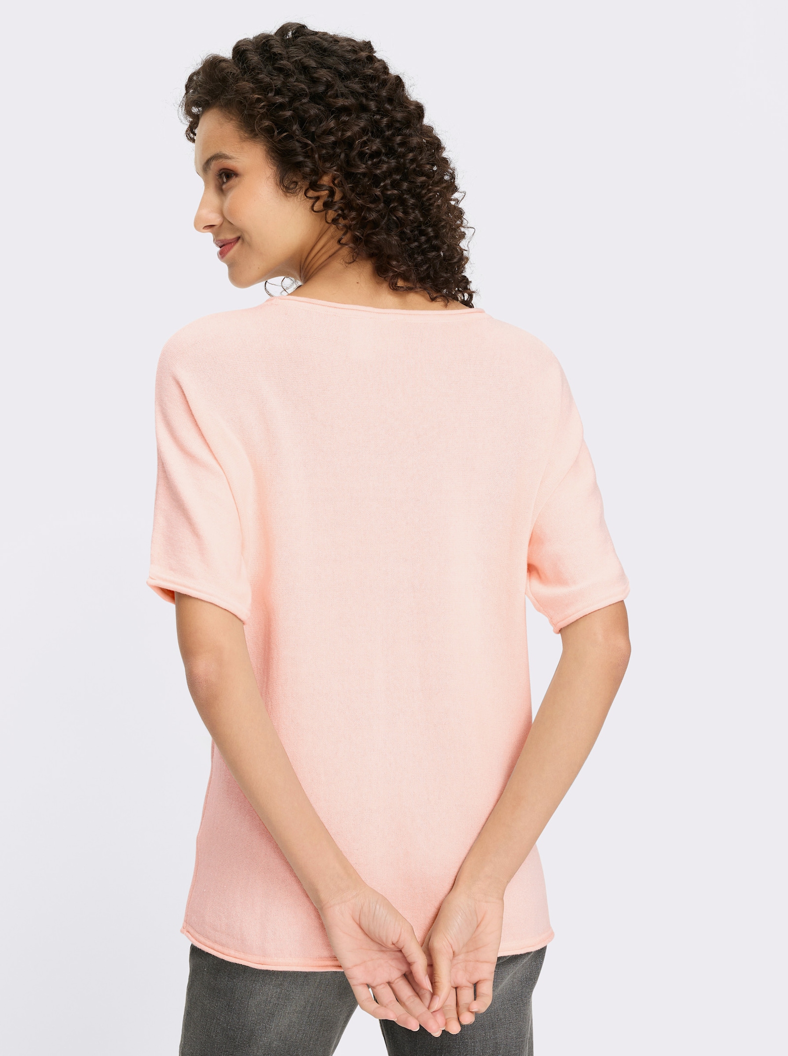 heine Kurzarmpullover mit Rollkanten - hellrosé