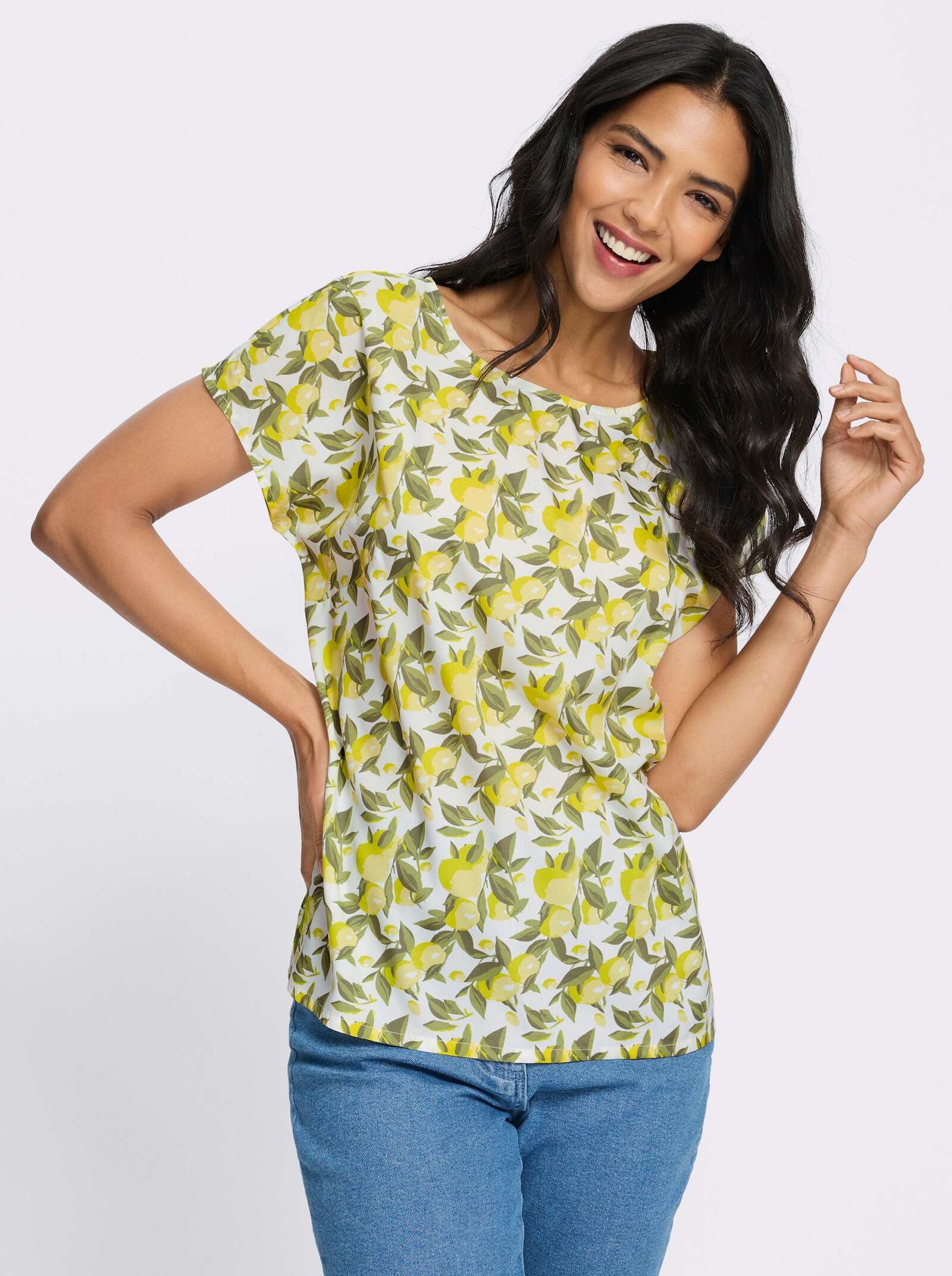 Tunika mit Zitronen-Blätter-Druck - zitrone-khaki-bedruckt