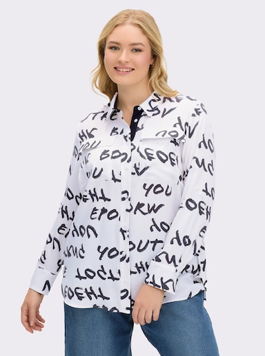 Hemdbluse - weiß-schwarz-bedruckt