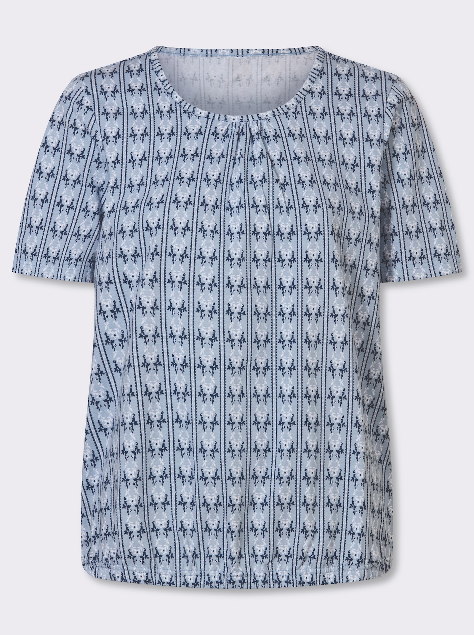 Trachtenshirt im floralen Dessin - hellblau-dunkelblau-bedruckt