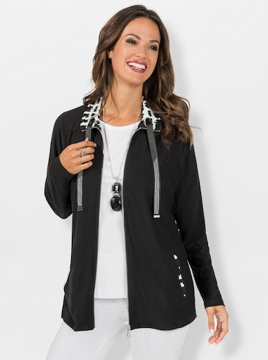 Shirtjacke mit Glitzersteinchen - schwarz-ecru-gemustert