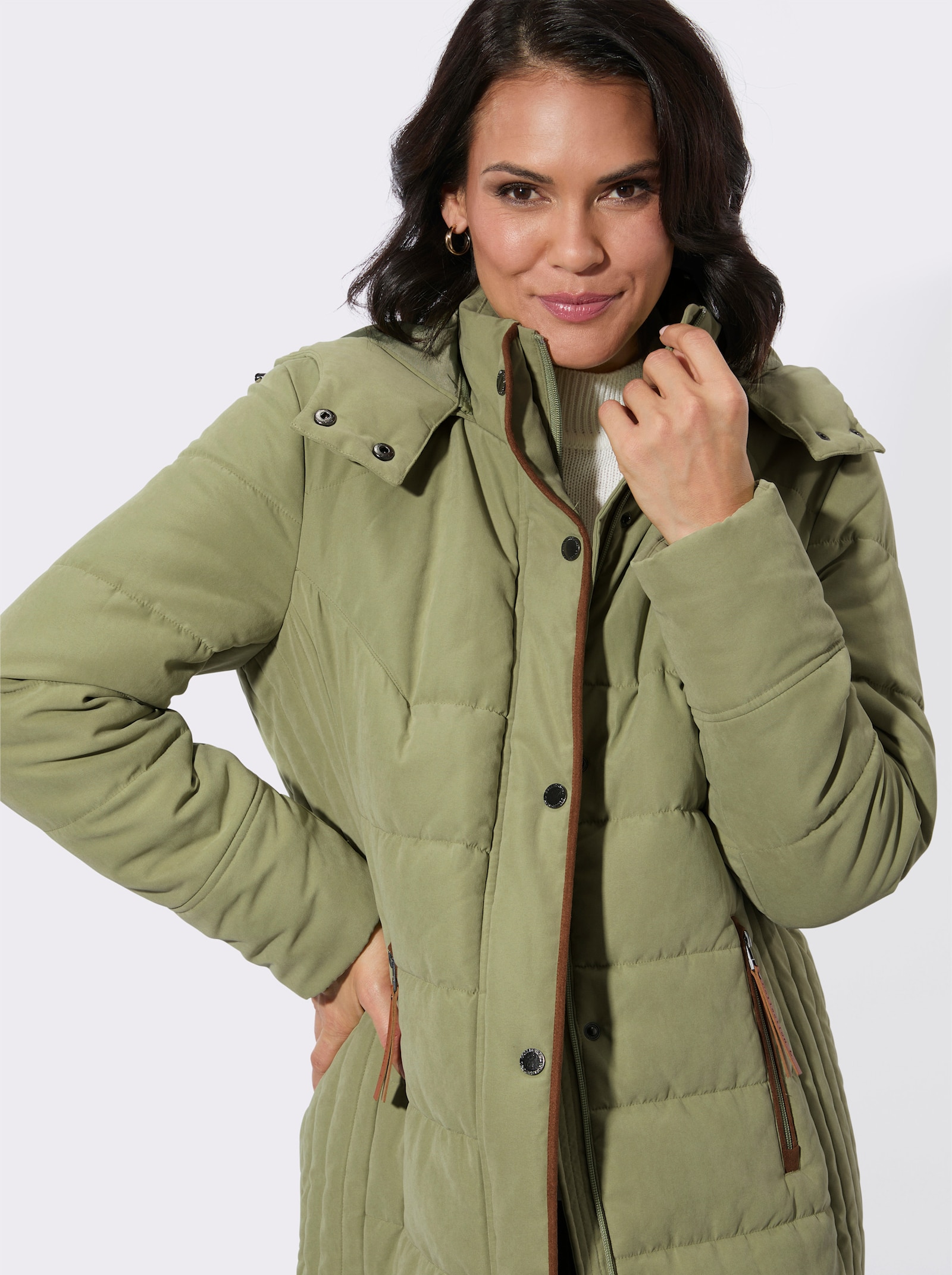 Longjacke mit Stehkragen und Kapuze - schilf