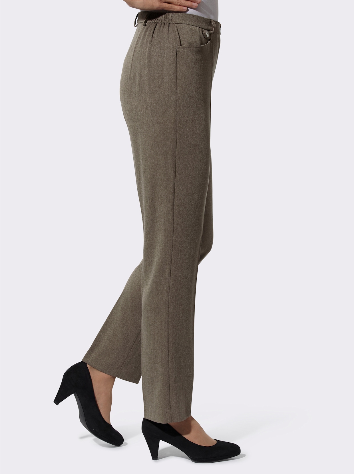 Broek met persplooien - taupe gemêleerd