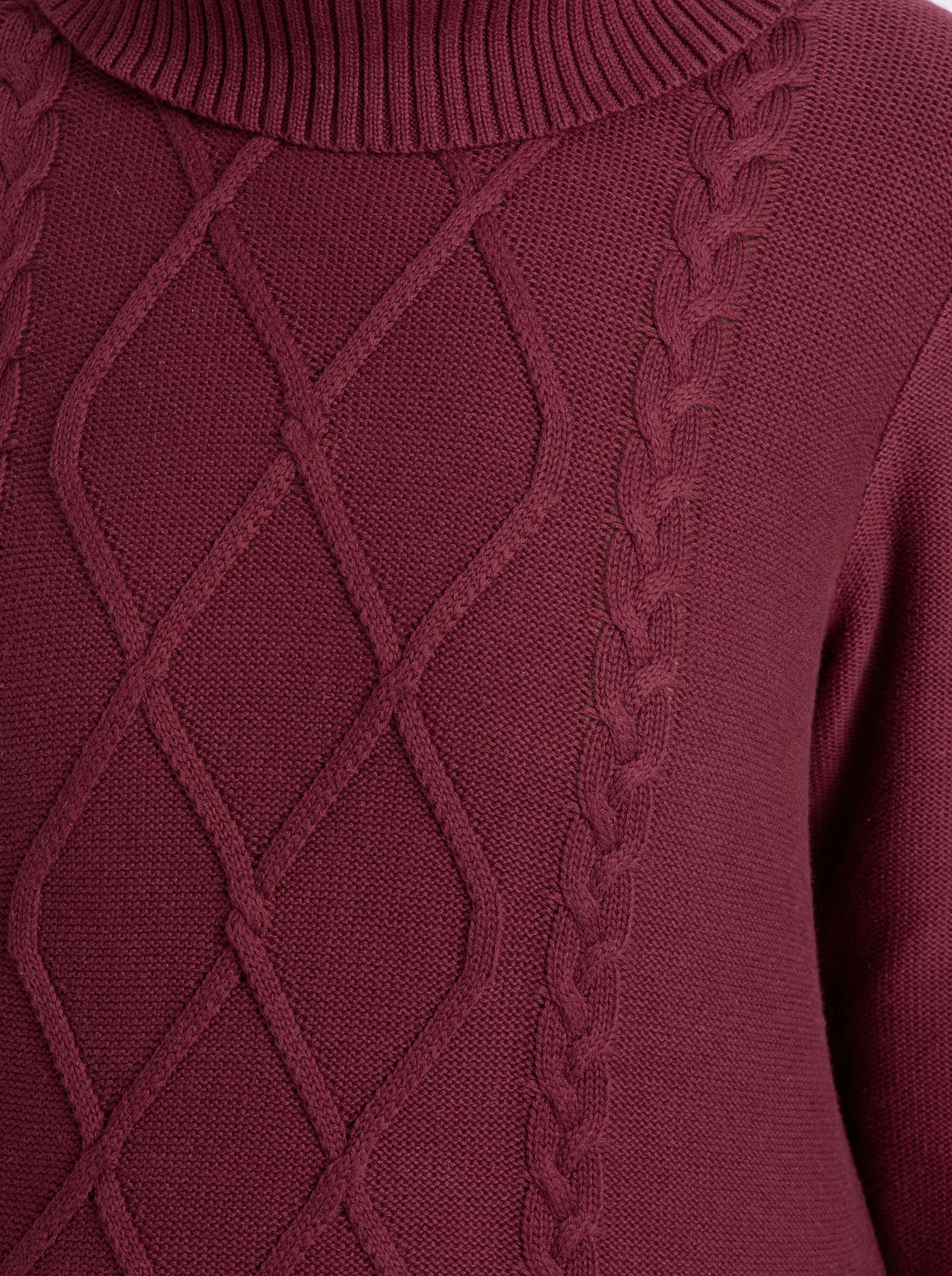 sheego Strickpullover mit Zopf- und Rautenmuster - bordeaux