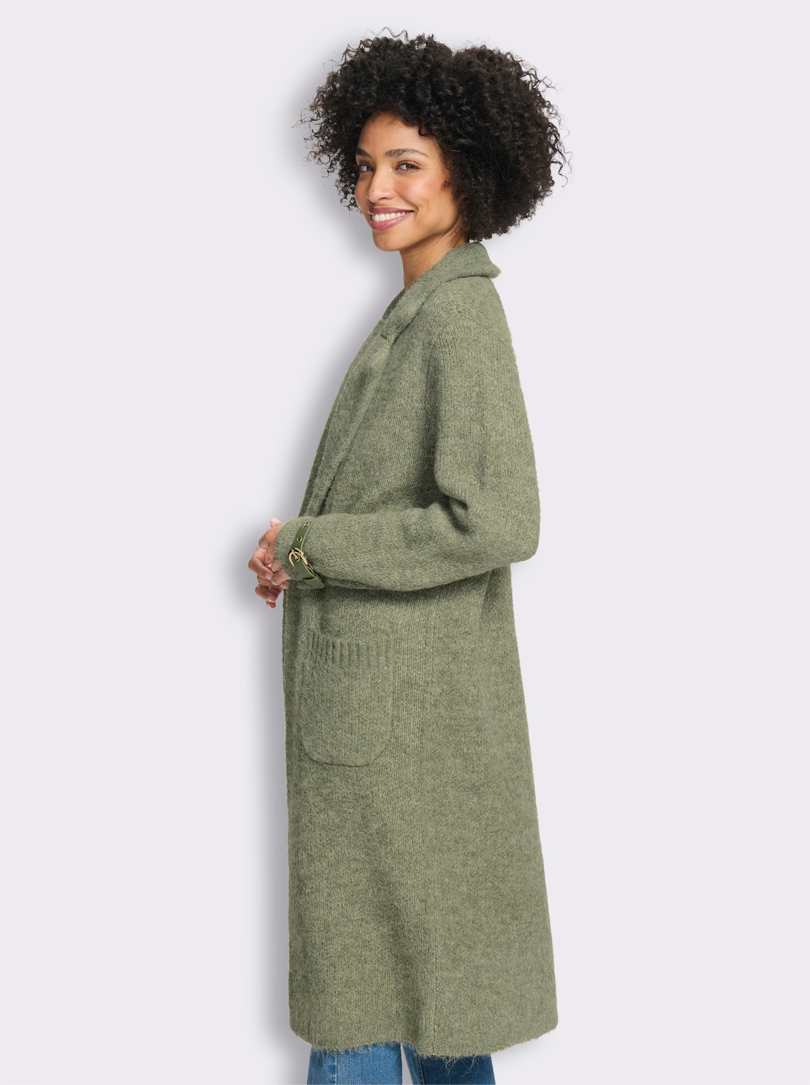 heine Strickmantel mit Taschen - khaki