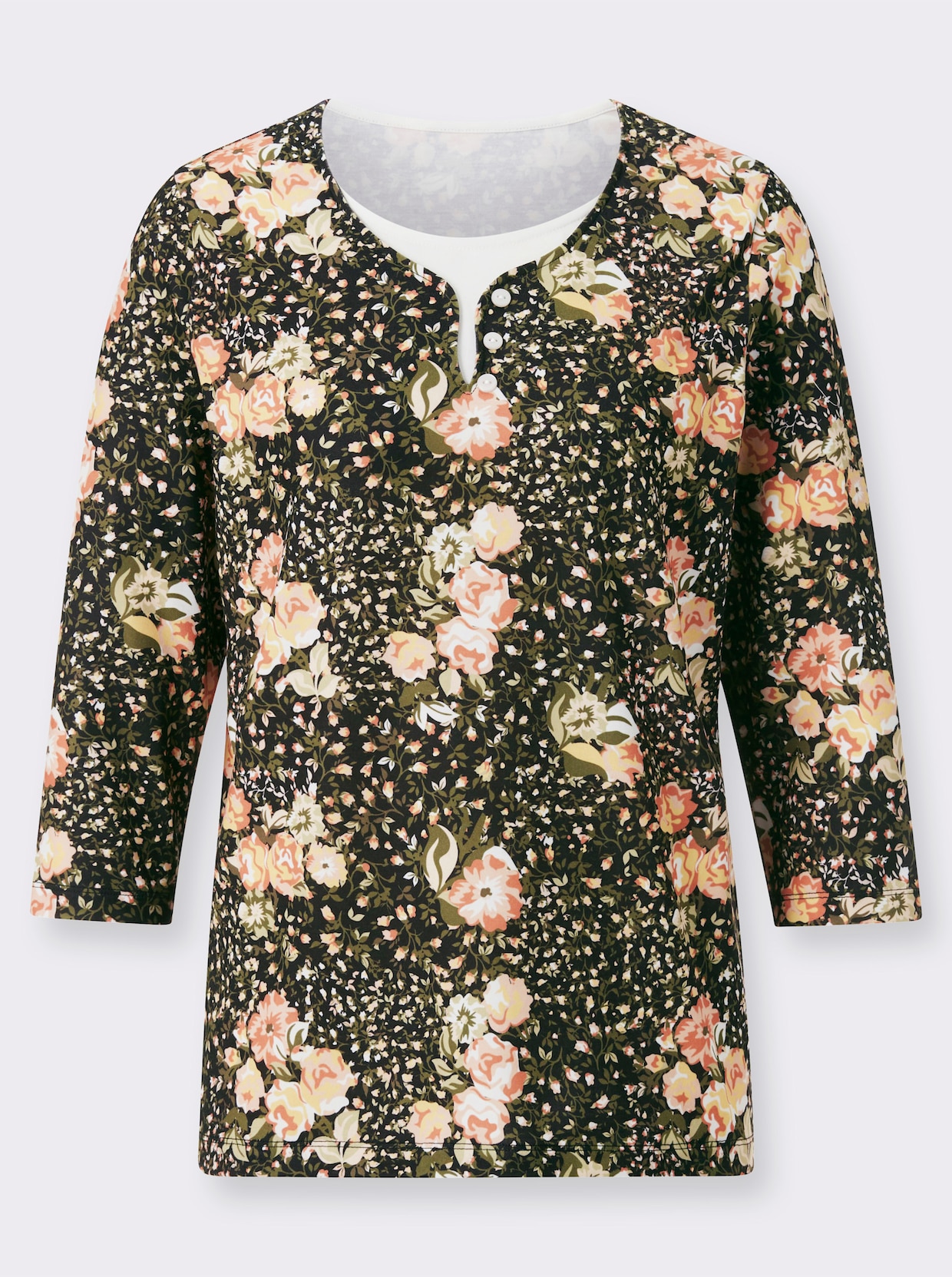 Shirt met 3/4-mouw - zwart/apricot bedrukt