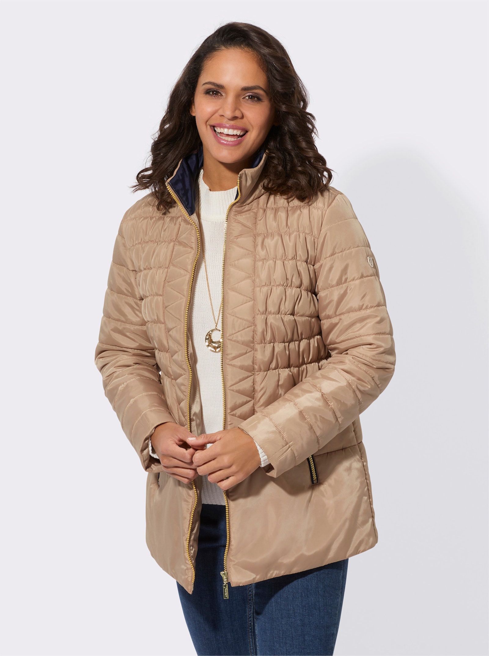 Gewatteerde jas met zigzagpatroon - camel