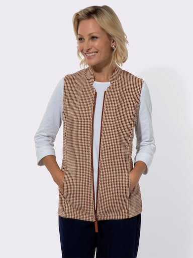 Jerseyweste mit Stehkragen - braun-sand-gemustert