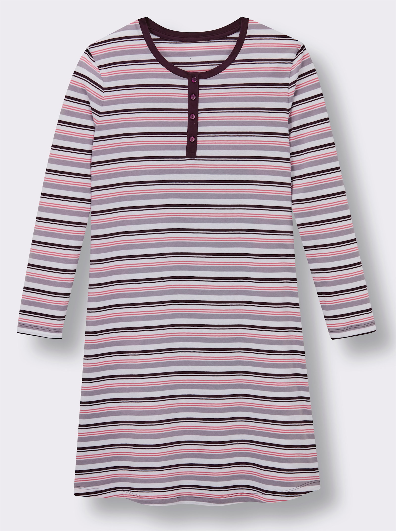 wäschepur Sleepshirt mit garngefärbtem Ringelmuster - pflaume