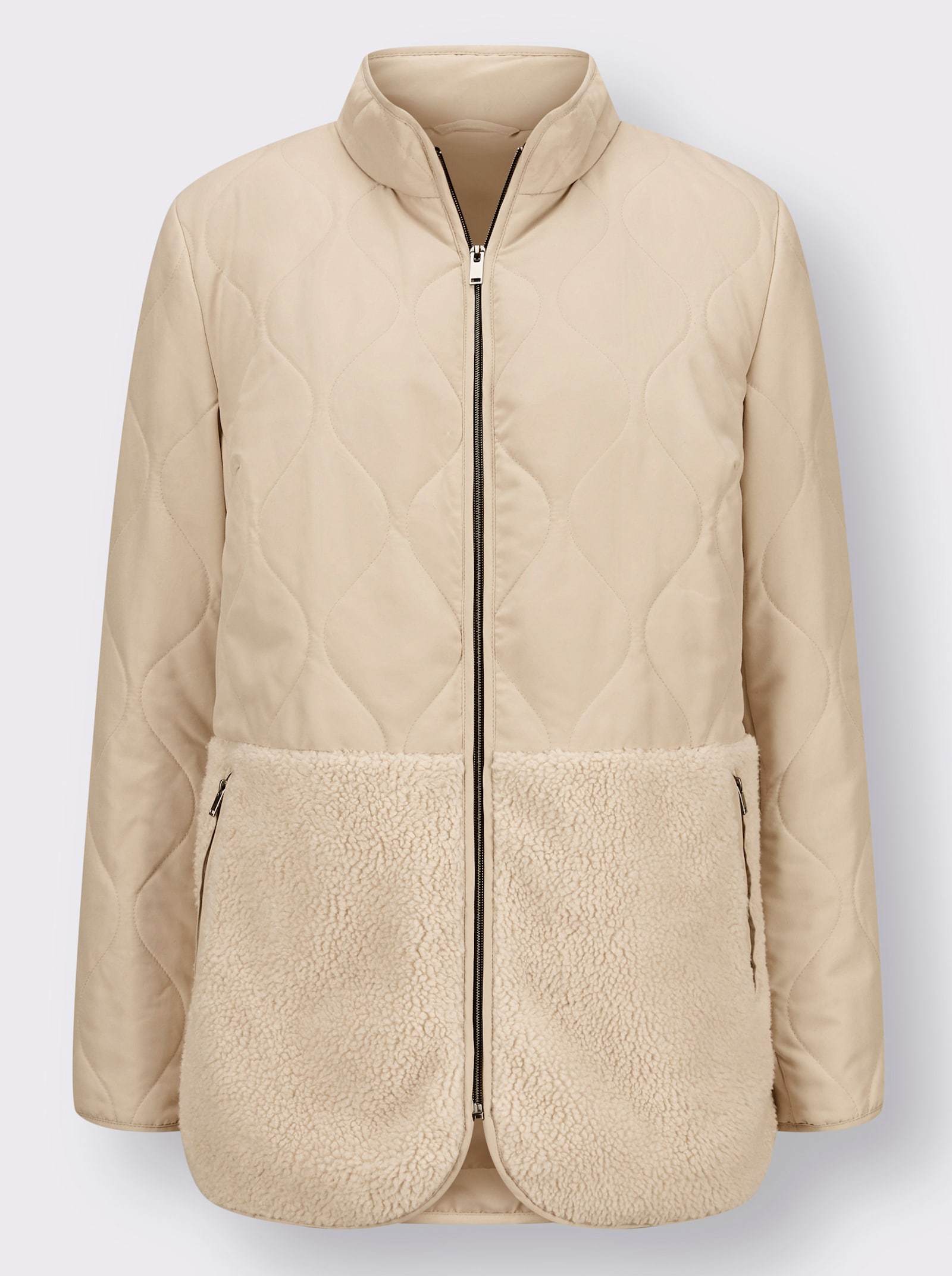 Steppjacke mit Teddyfutter und abgerundeten Kanten - sand
