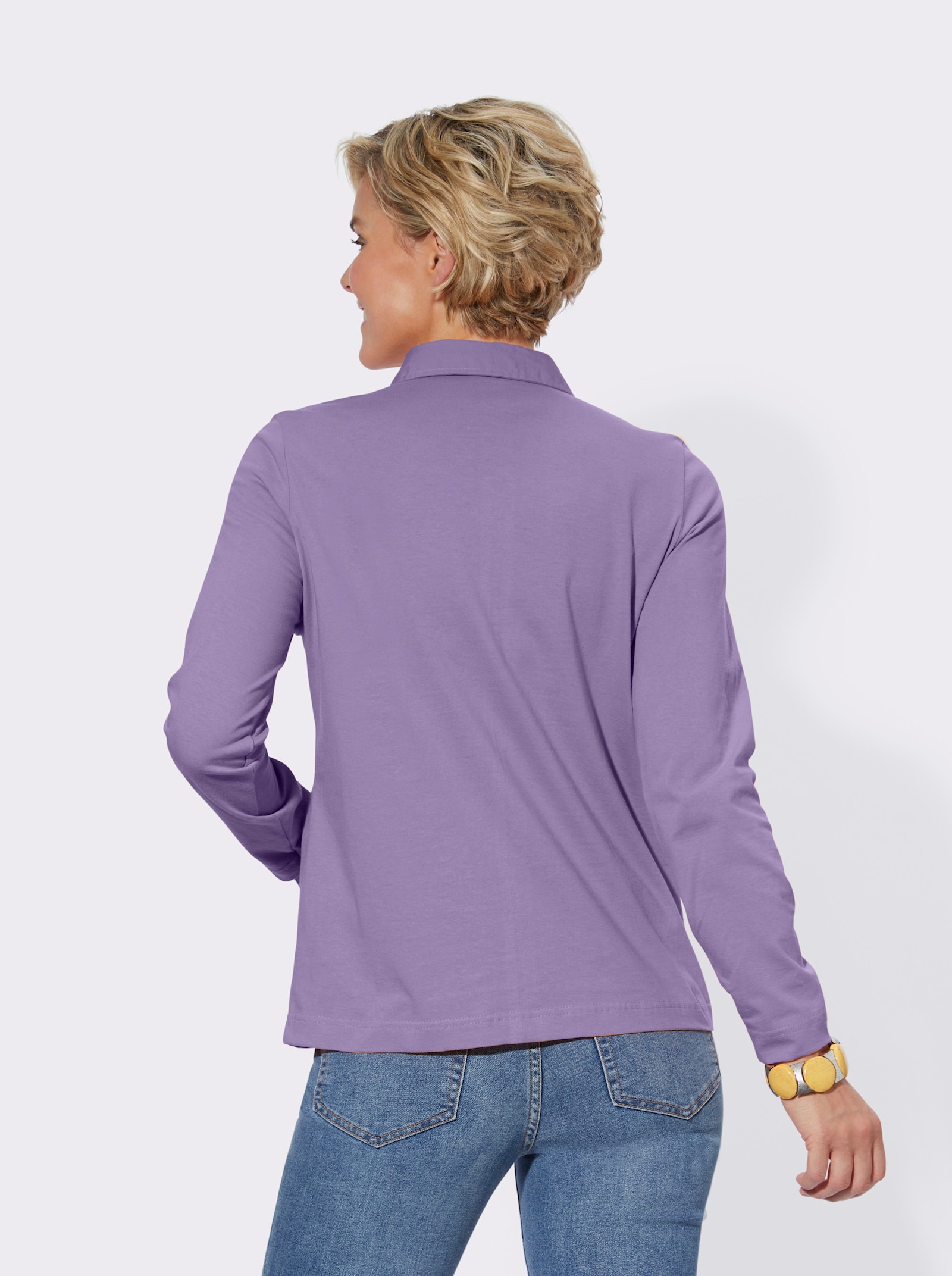 Poloshirt met lange mouwen van puur katoen - lavendel