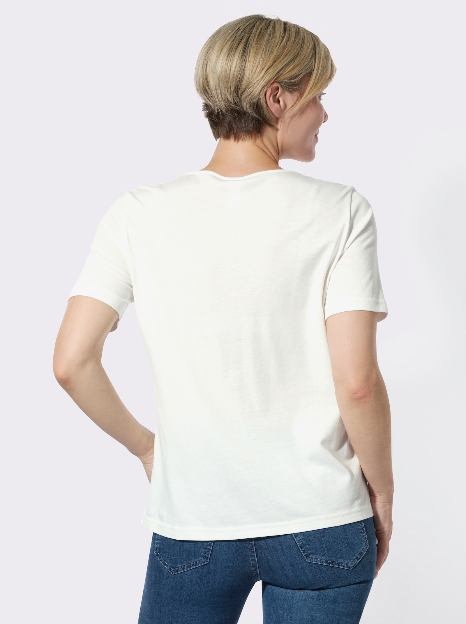 Kurzarmshirt mit platziertem Druck - ecru