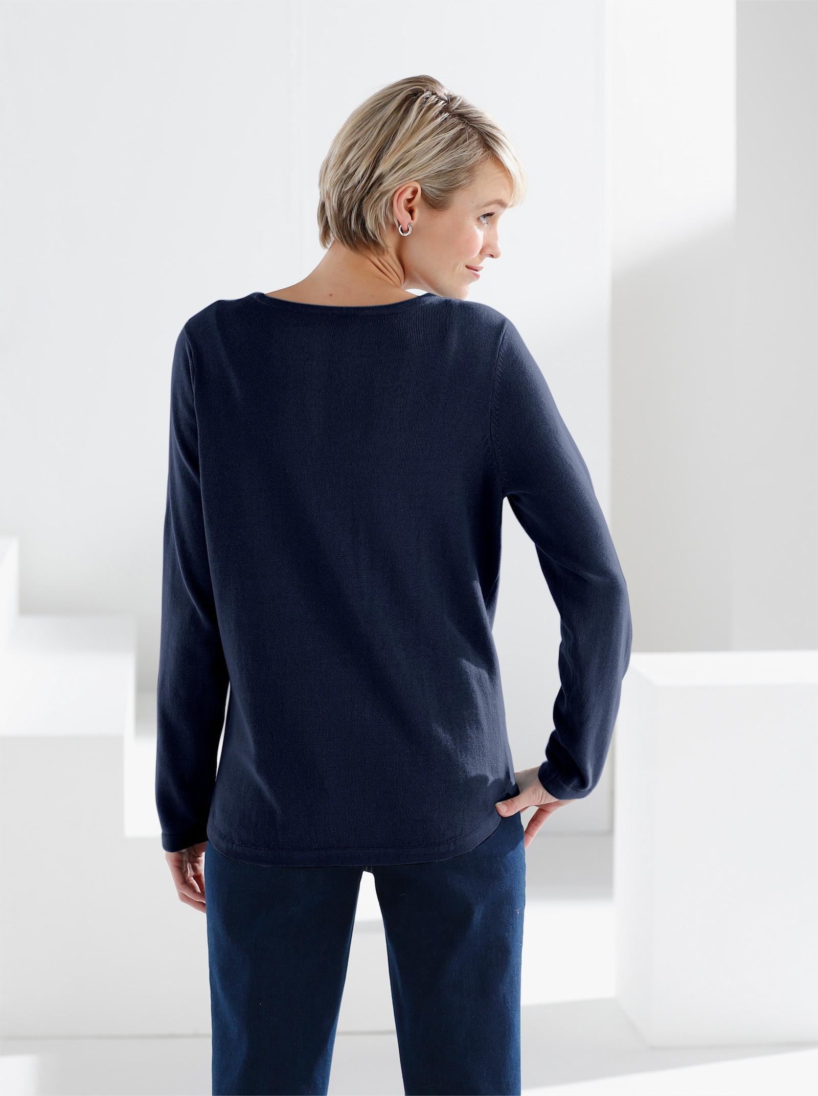 Katoenen pullover met overlappende zoom - marine
