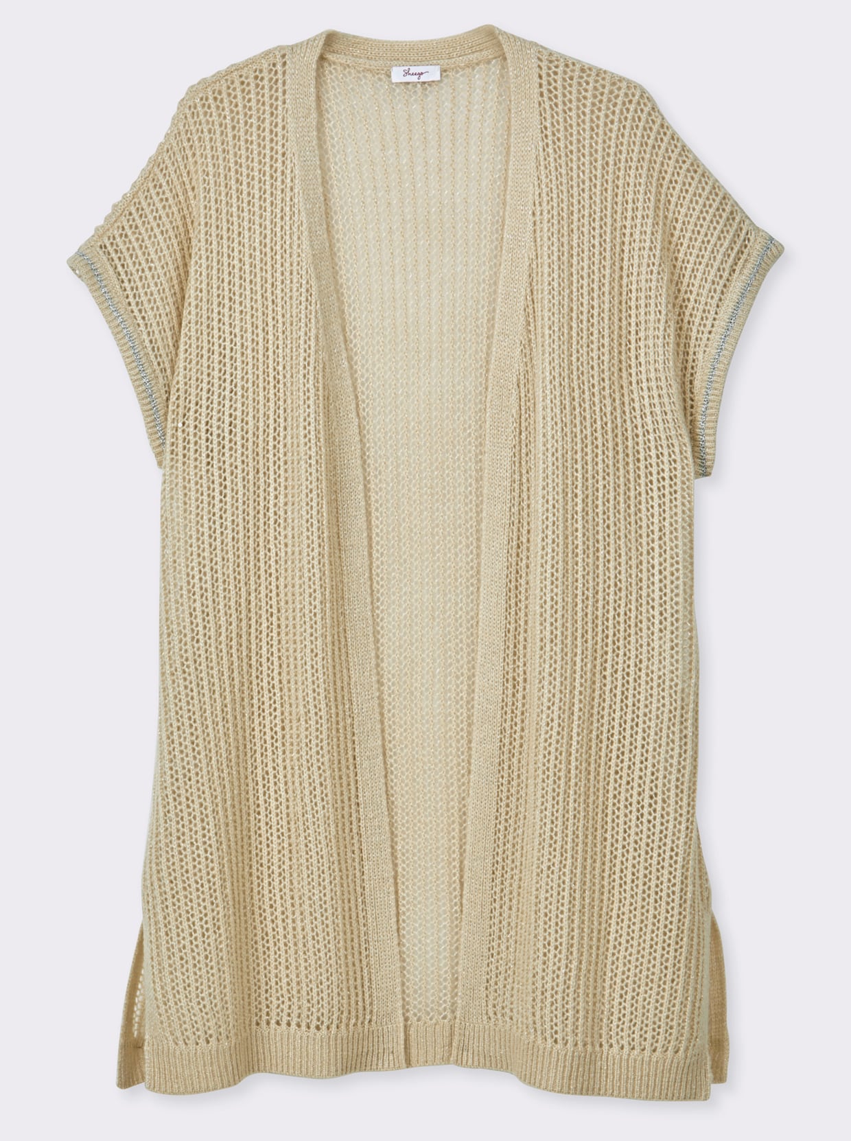 sheego Strickweste mit Ajourmuster und Glitzergarn - sand
