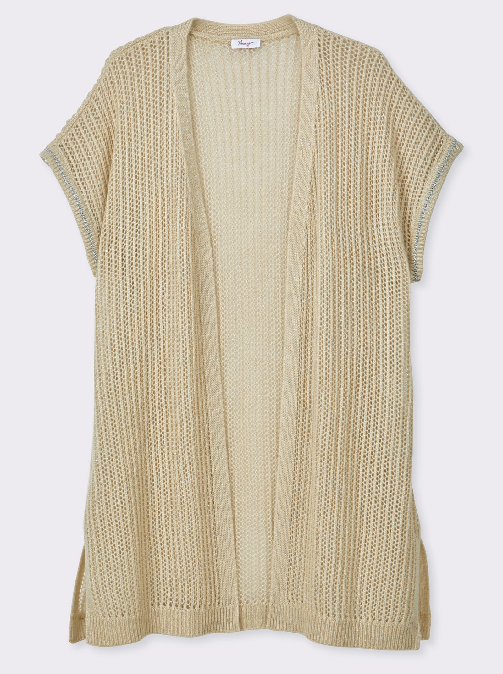 sheego Strickweste mit Ajourmuster und Glitzergarn - sand