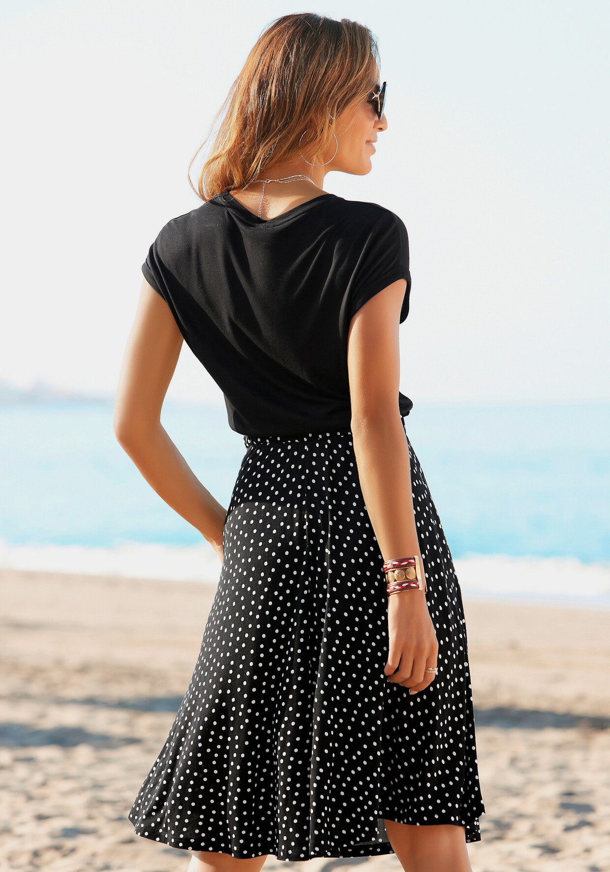 Beachtime Jerseykleid - schwarz-gepunktet-bedruckt