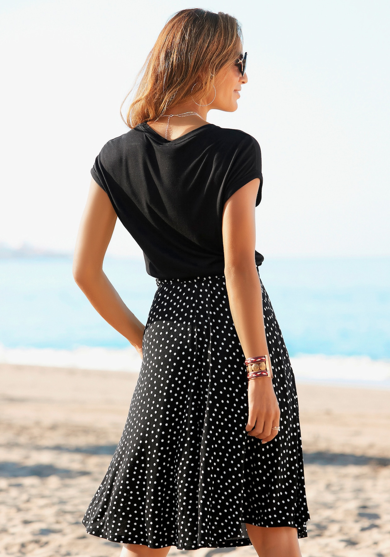 Beachtime Jersey jurk - zwart-stippen bedrukt