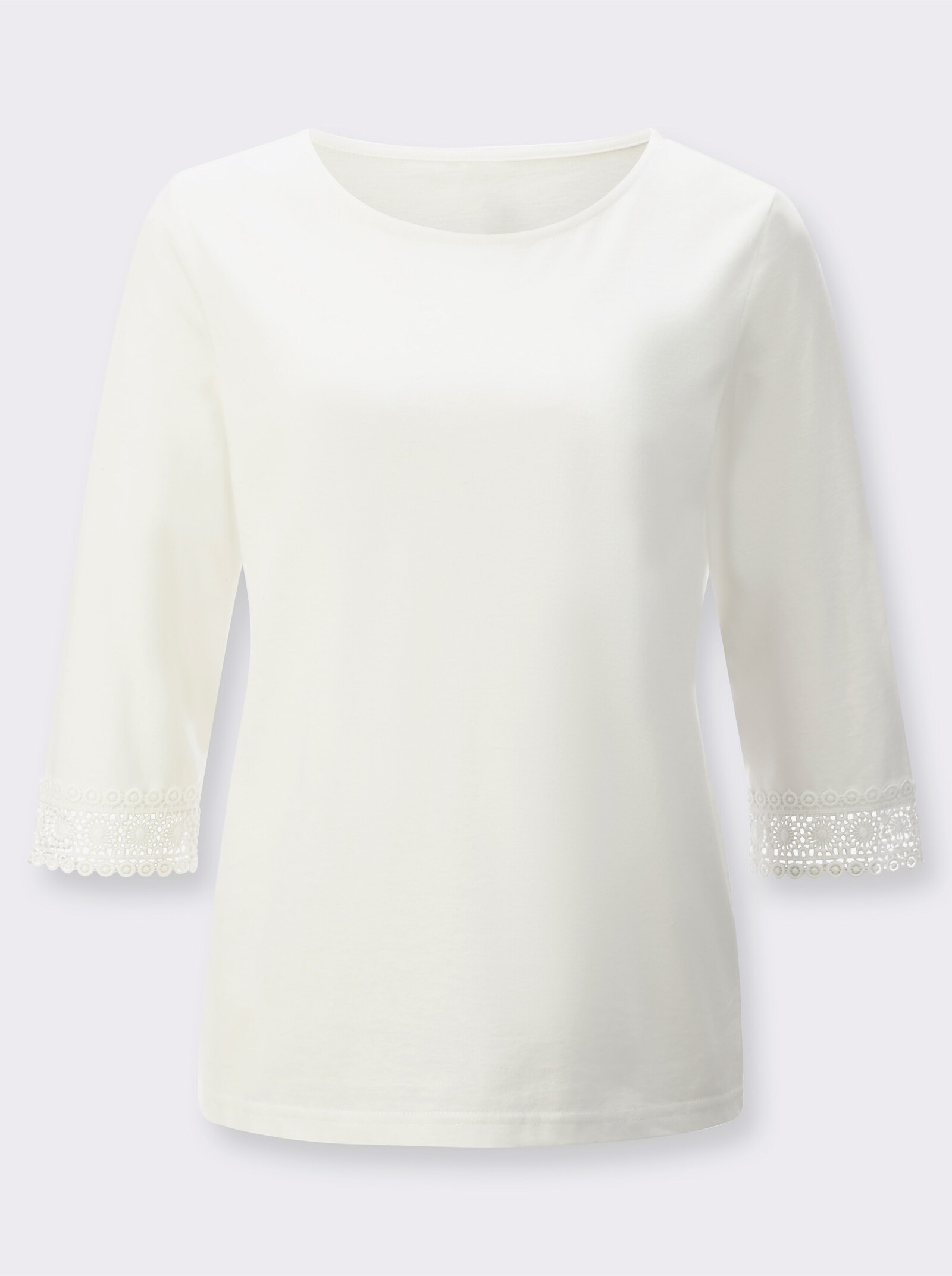 Shirt met 3/4-mouwen en kanten rand - ecru