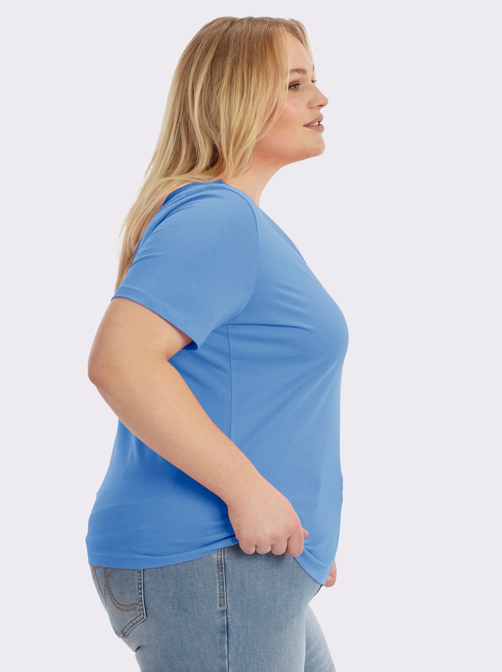 Kurzarmshirt aus reiner Baumwolle - himmelblau