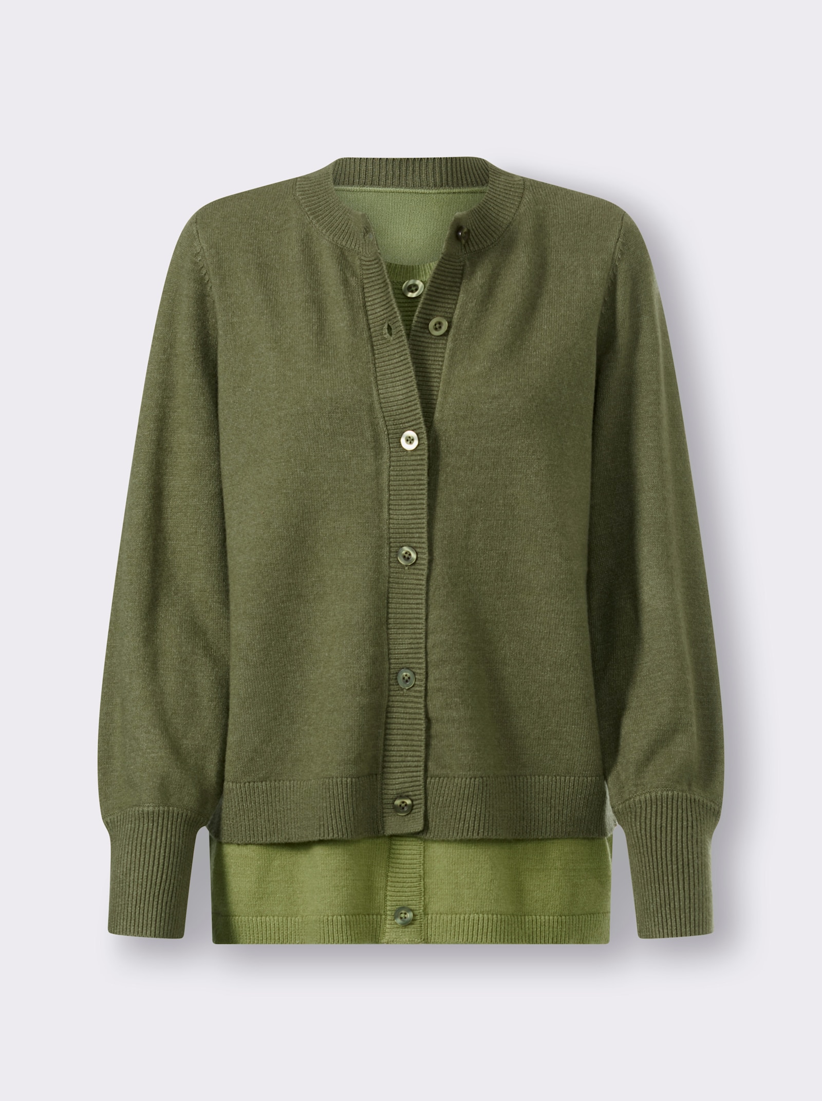 heine Strickjacke in 2-in-in-Optik - khaki-schilf-meliert