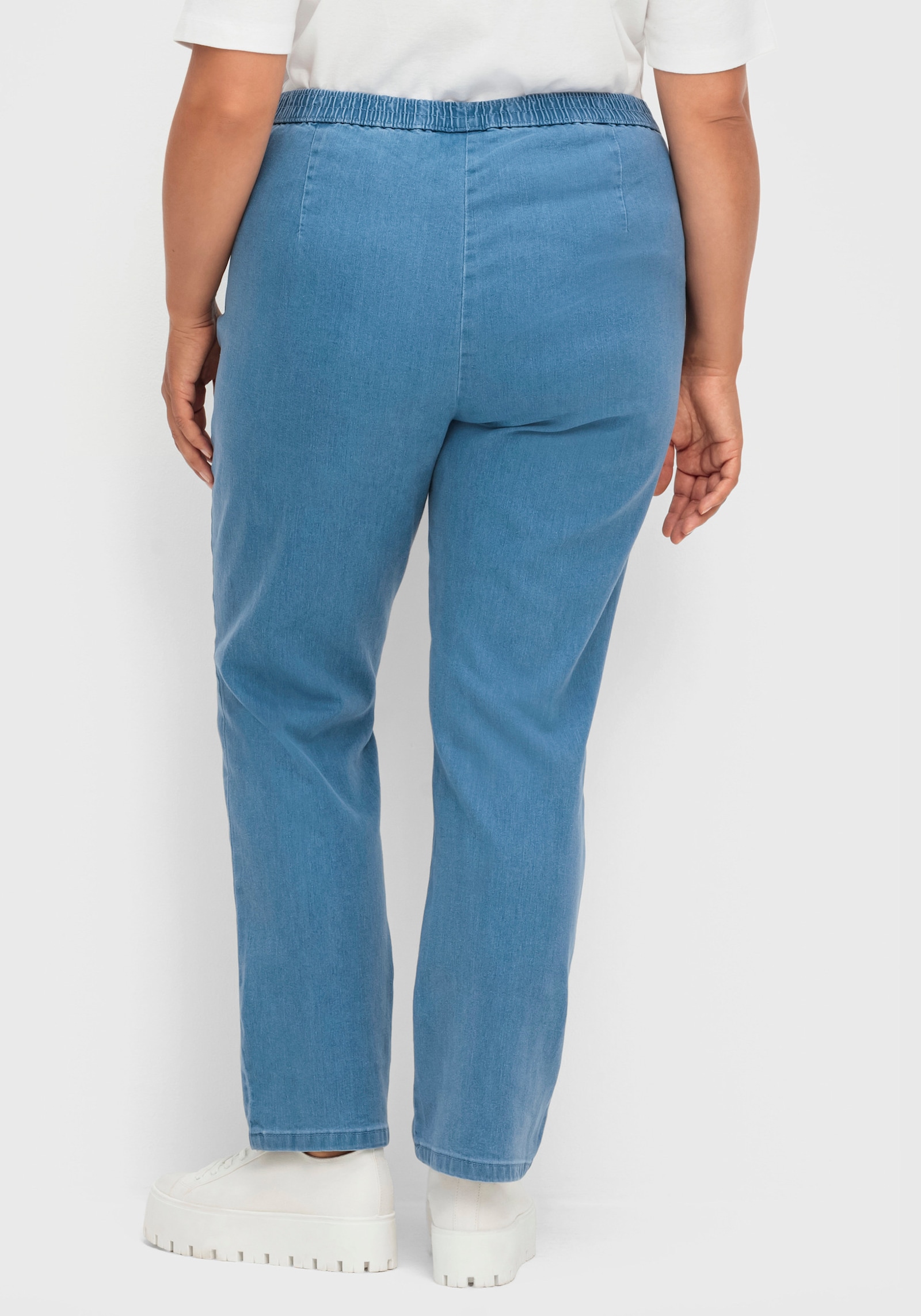 Schlupfjeans mit imitierter Reißverschluss-Blende - blue-bleached