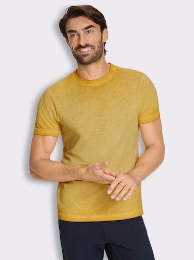 Kurzarmshirt mit Rundhals-Ausschnitt, Baumwolle - ocker