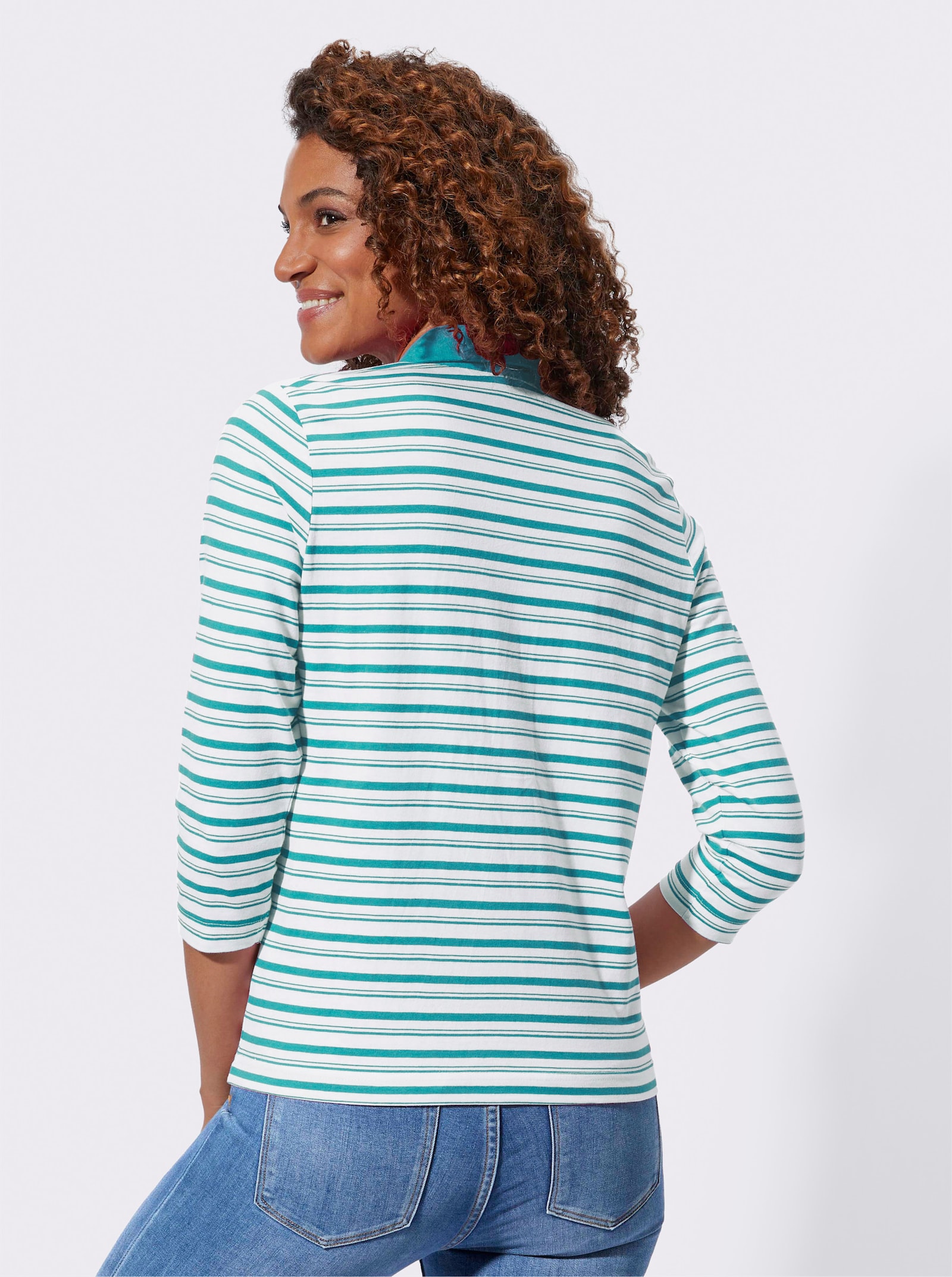 Poloshirt mit Logo-Patch - ozean-weiss-geringelt