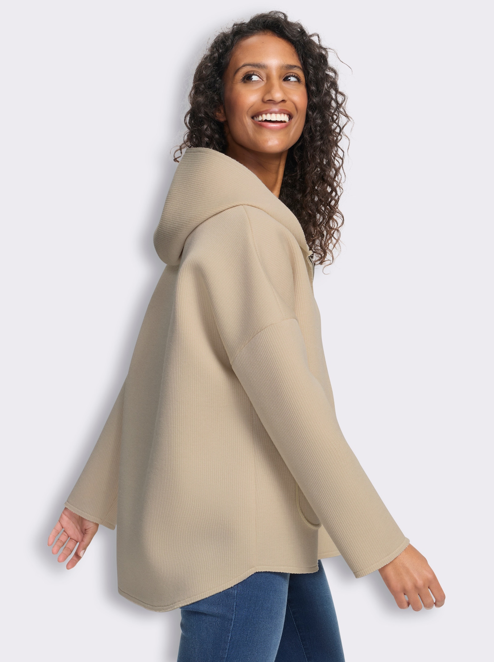 heine Shirtjacke im Materialmix - sand