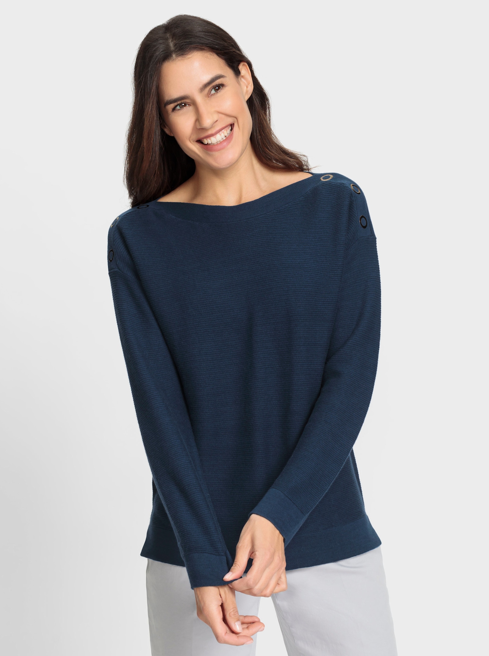 Strickpullover mit Ösenverzierung - dunkelblau