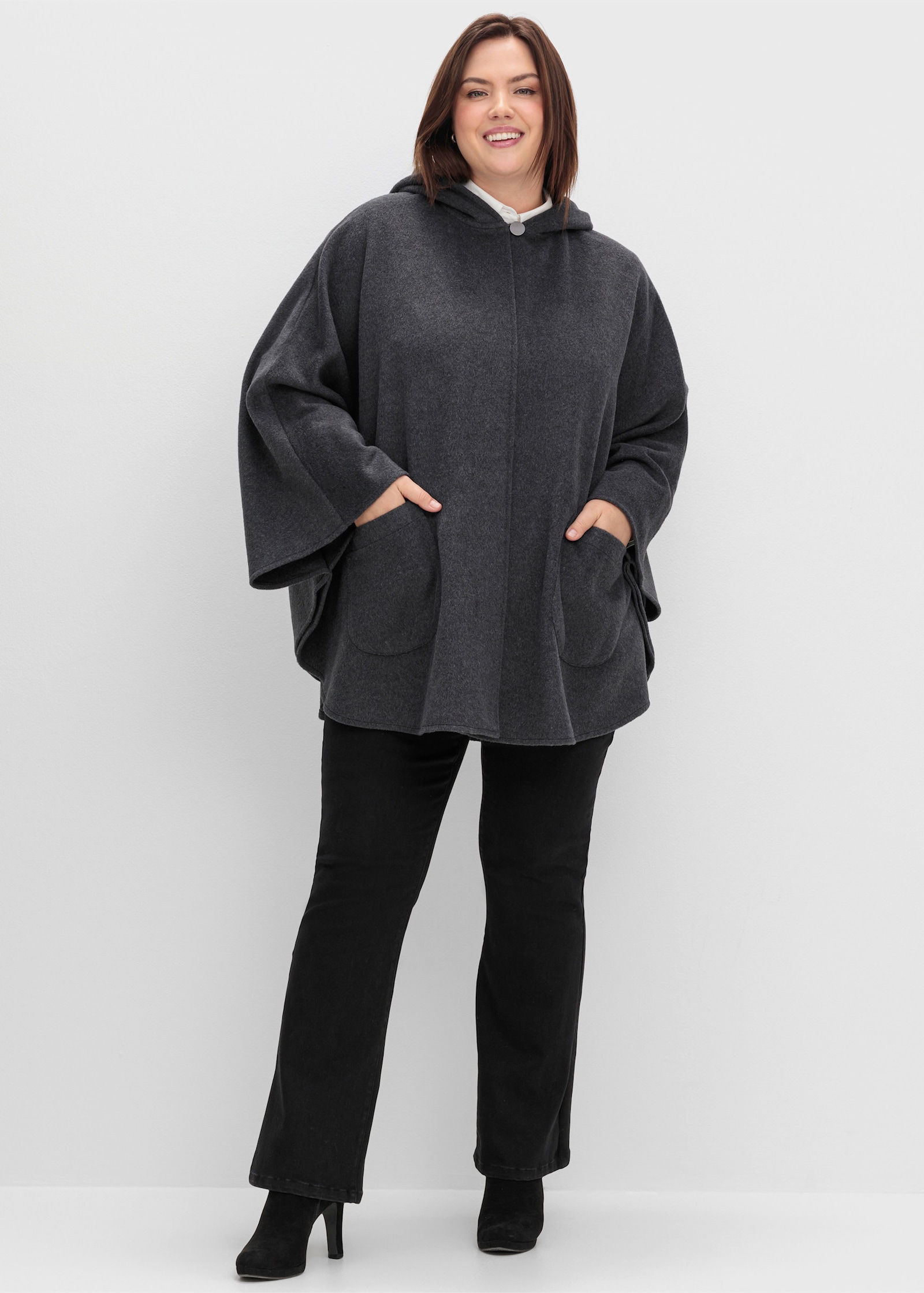 sheego Cape mit Kapuze - anthrazit meliert