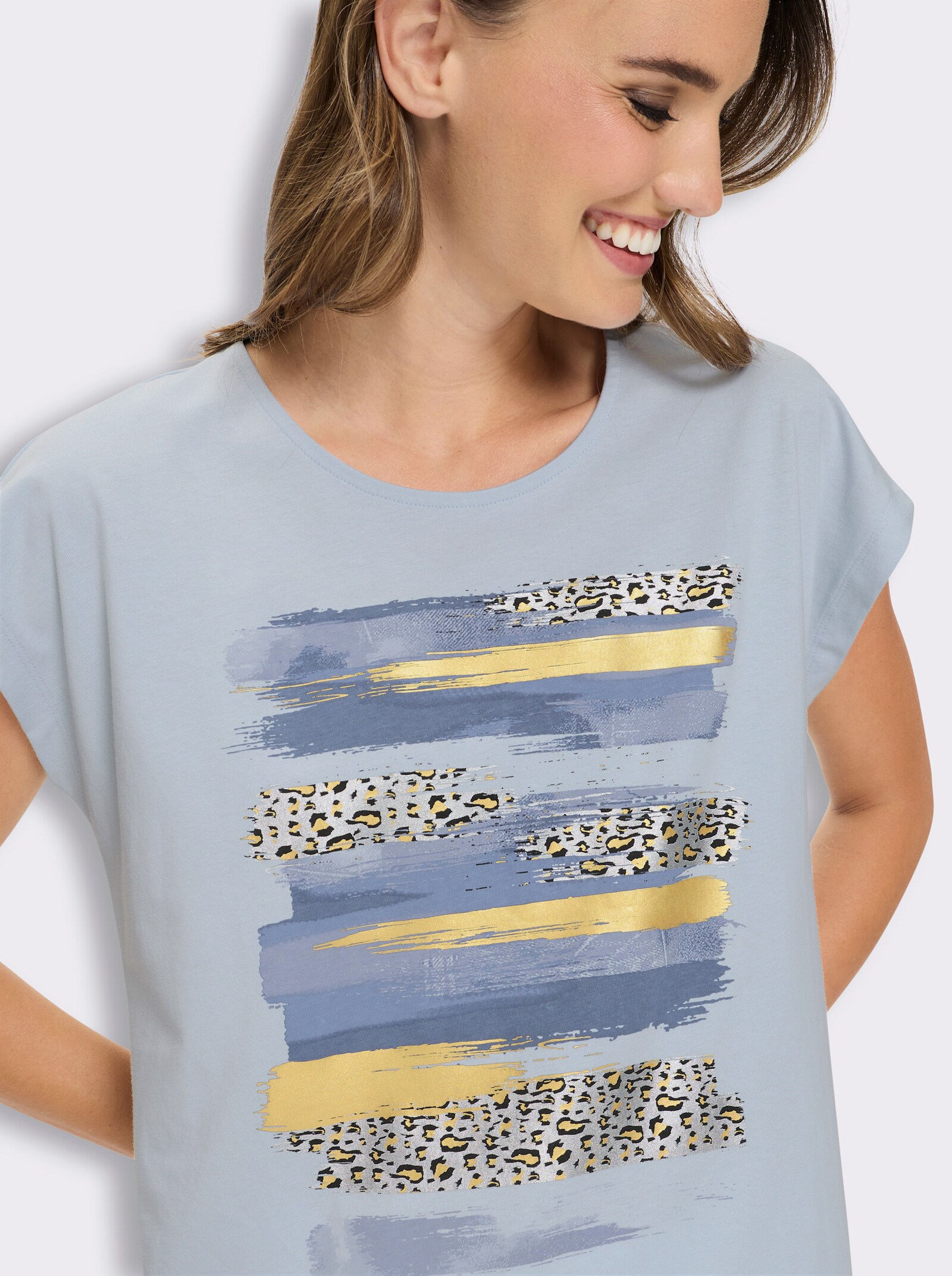 Kurzarmshirt mit Foliendruck - hellblau-jeansblau