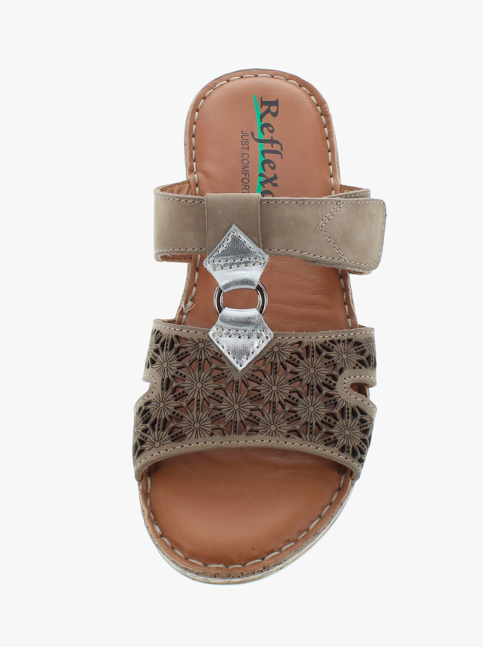 Reflexan Pantolette mit sommerlicher Perforation - braun-silberfarben