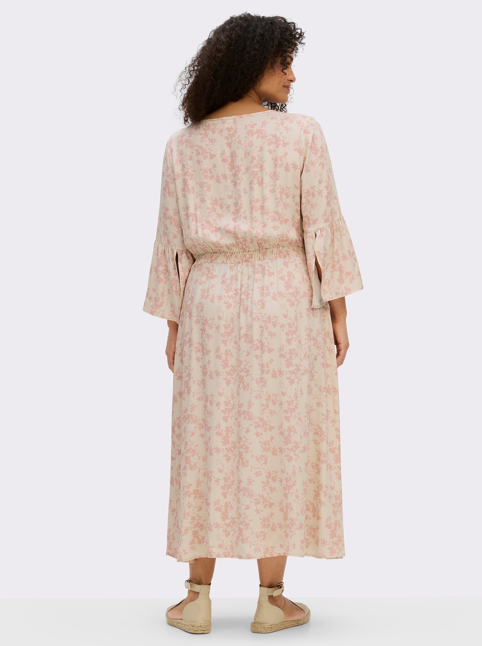 sheego Sommerkleid mit Volantärmeln - elfenbein-rosenquarz-bedruckt