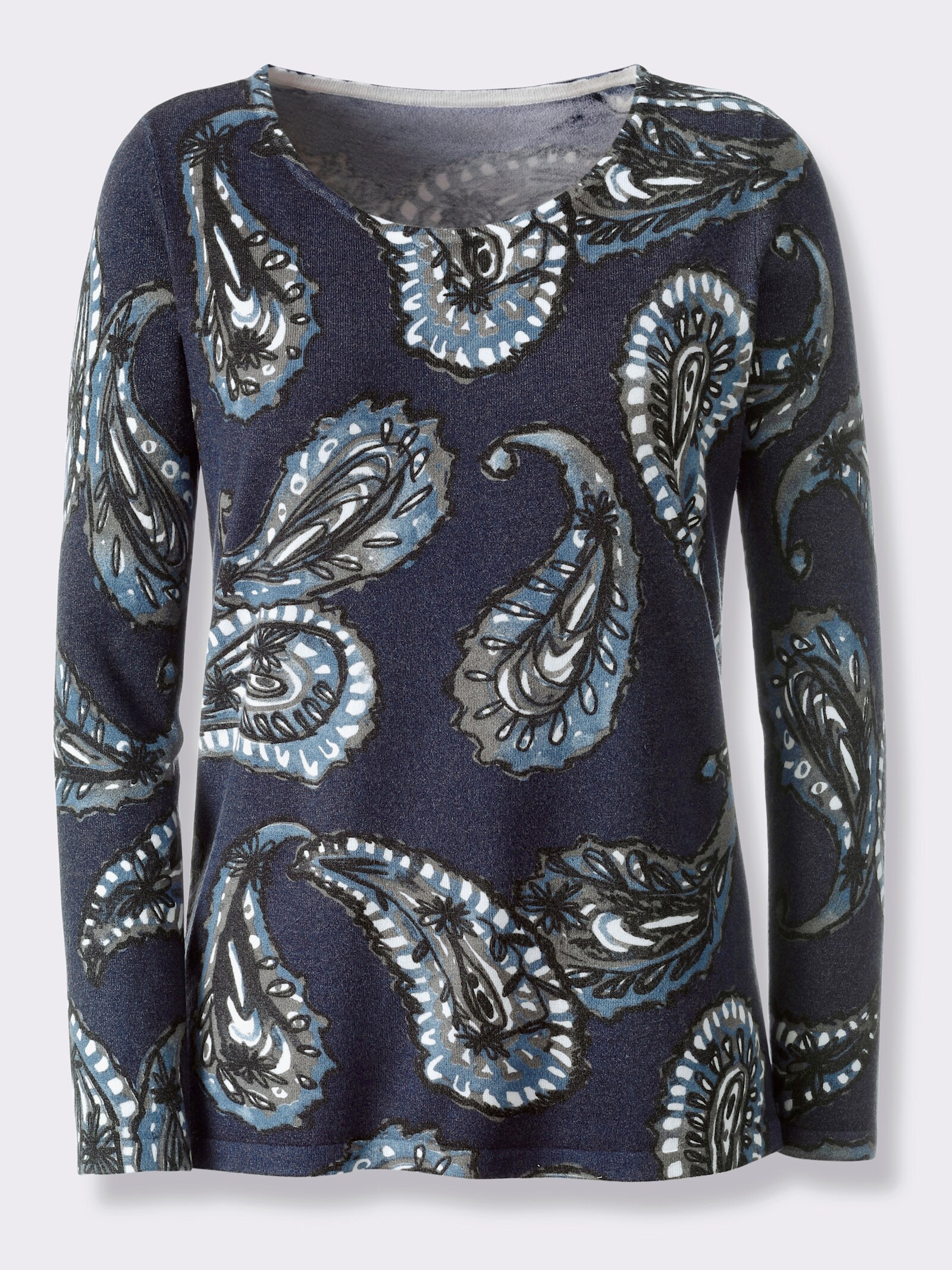 Feinstrickpullover mit Paisley-Dessin - marine-bedruckt