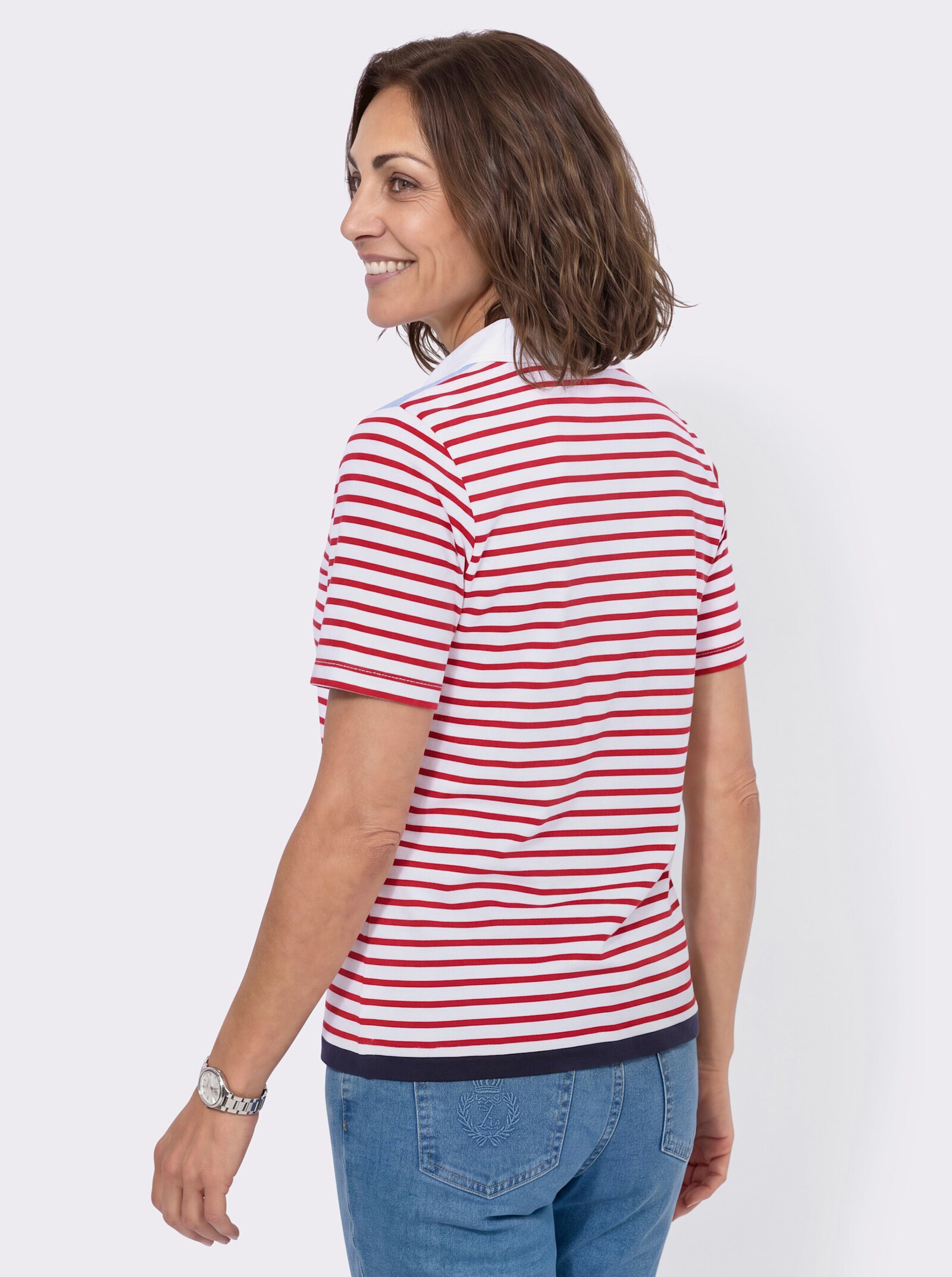 Poloshirt im Mustermix - erdbeere-weiß-geringelt