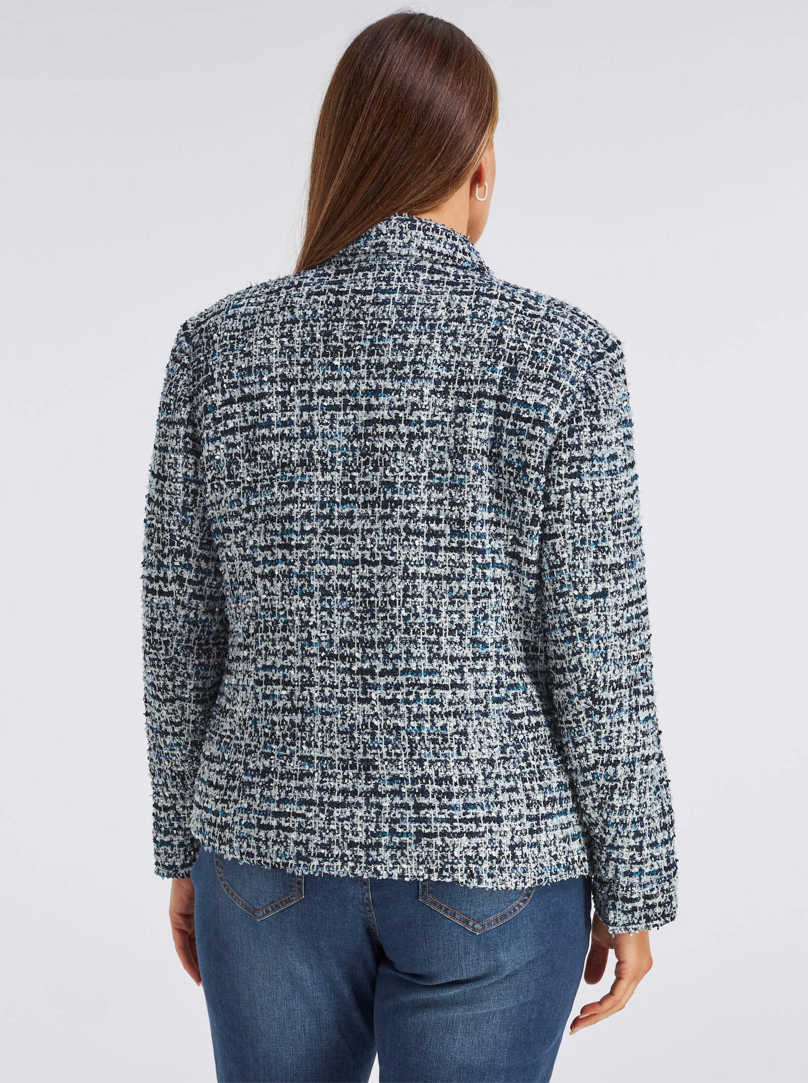 Bouclé-Blazer mit Glanzgarnen - mittelblau-royalblau-gemustert