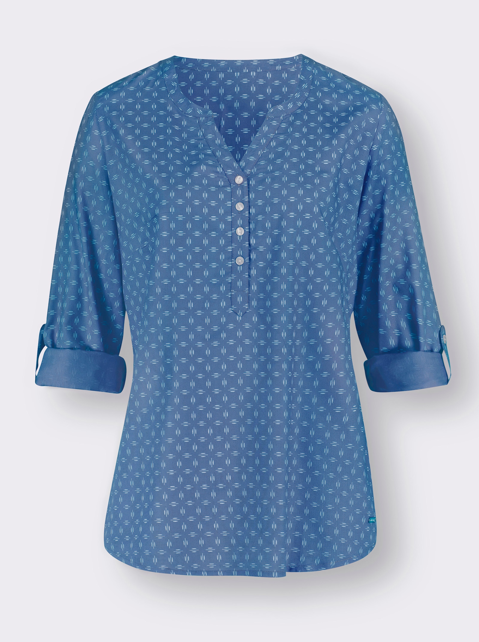 Schlupf-Bluse mit Minimal-Muster - mittelblau-weiß-bedruckt