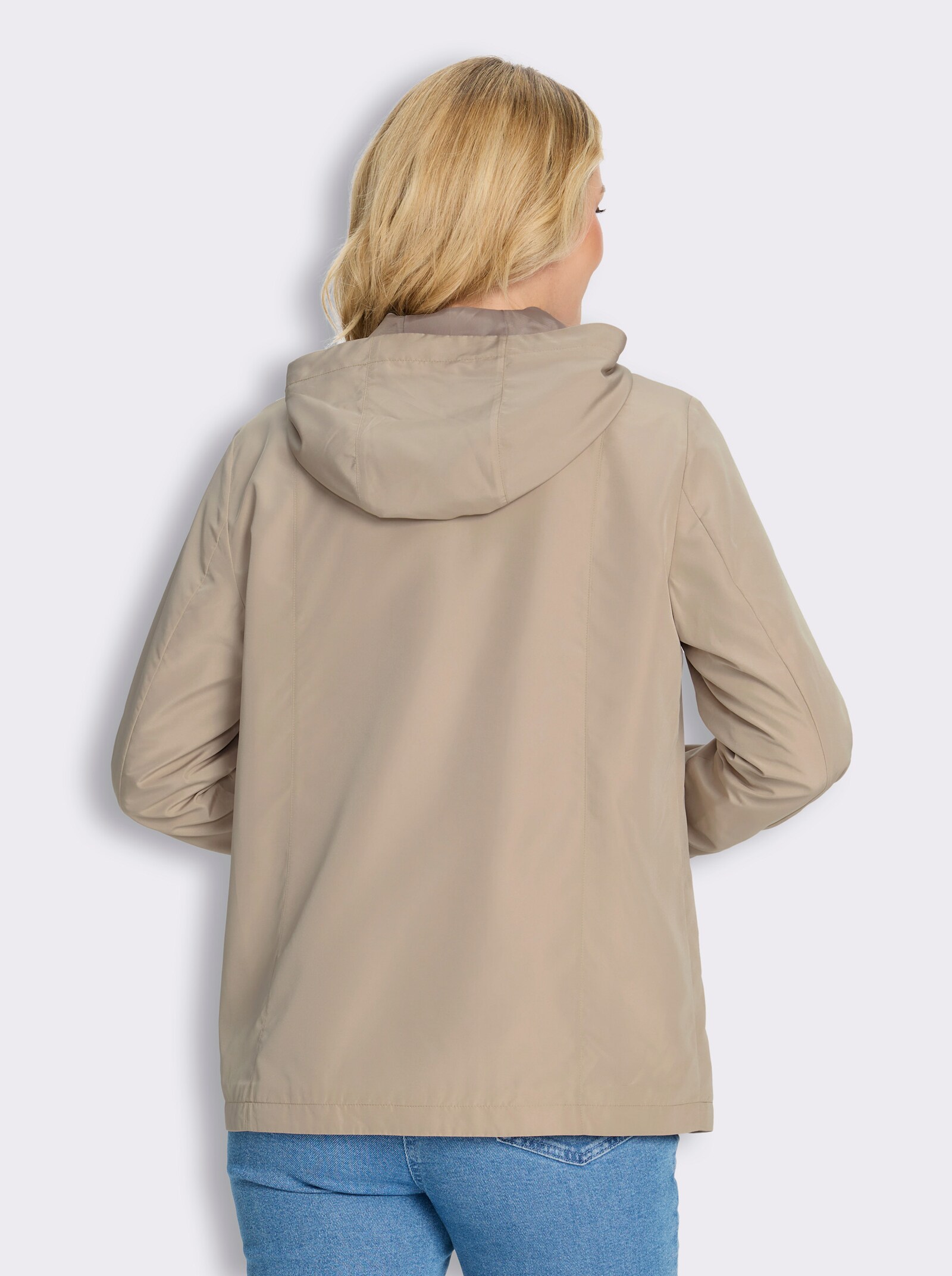 Jacke mit Teilungsnähten und Kapuze - beige