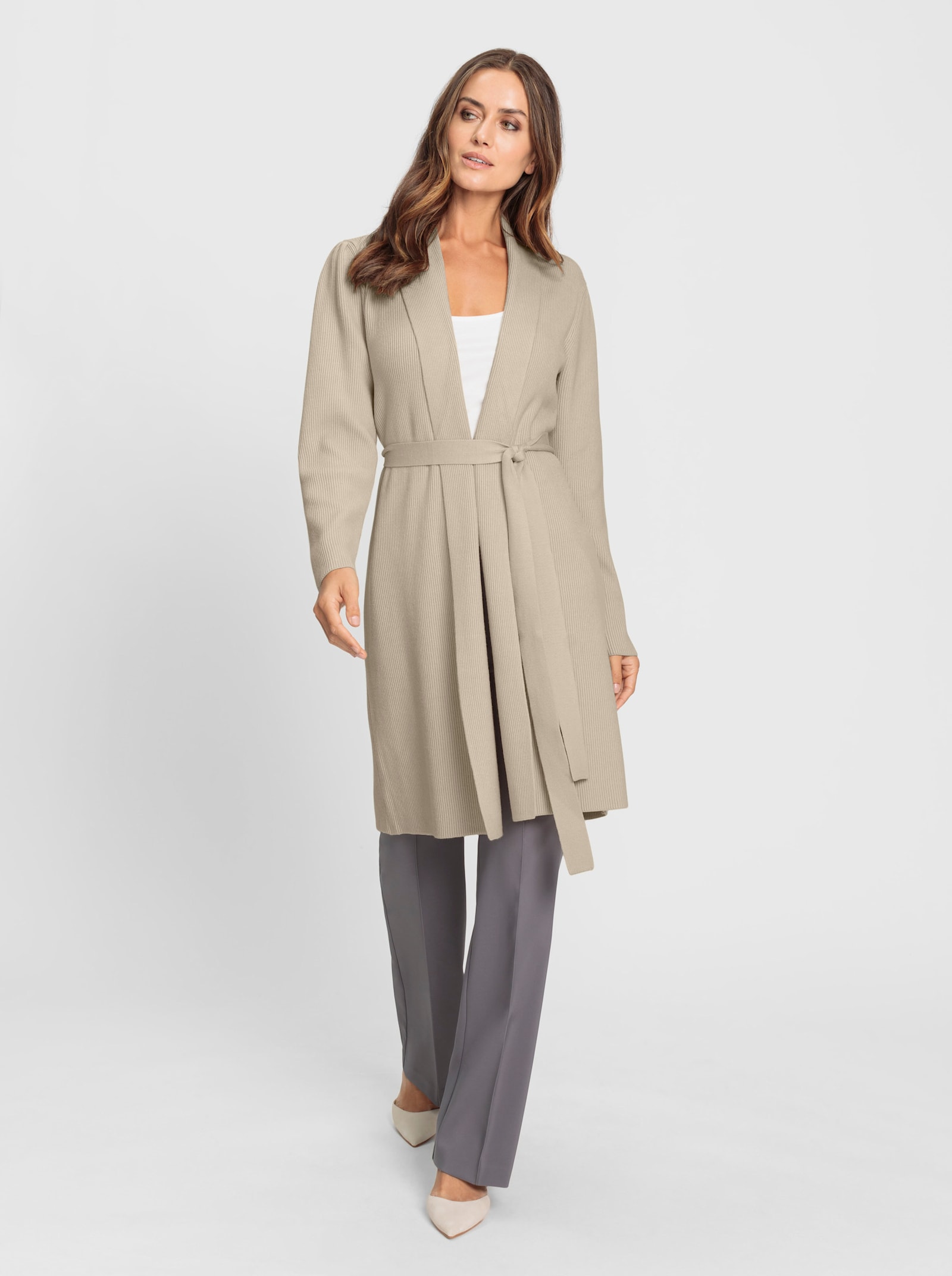 heine Veste longue en tricot avec motif en côte perlée - sable