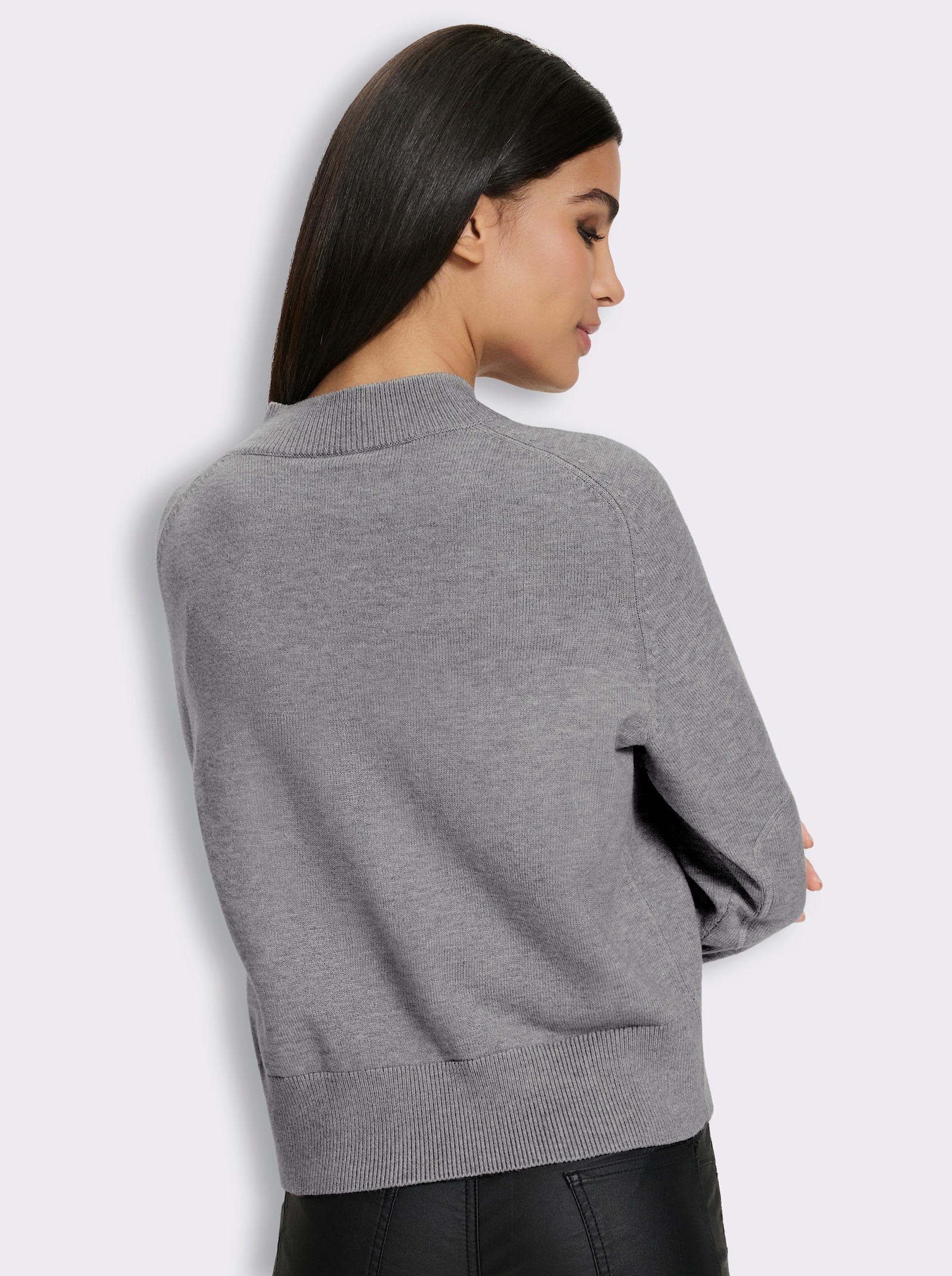 heine Feinstrickjacke mit Patches - steingrau-meliert