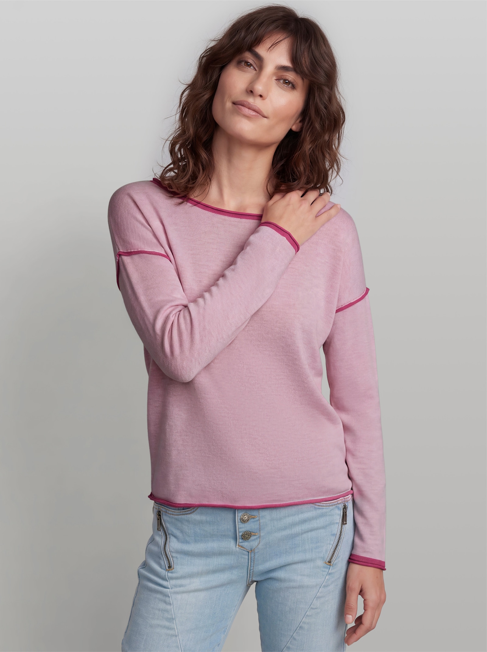 heine Pullover mit Kontrast-Details - rosé-meliert