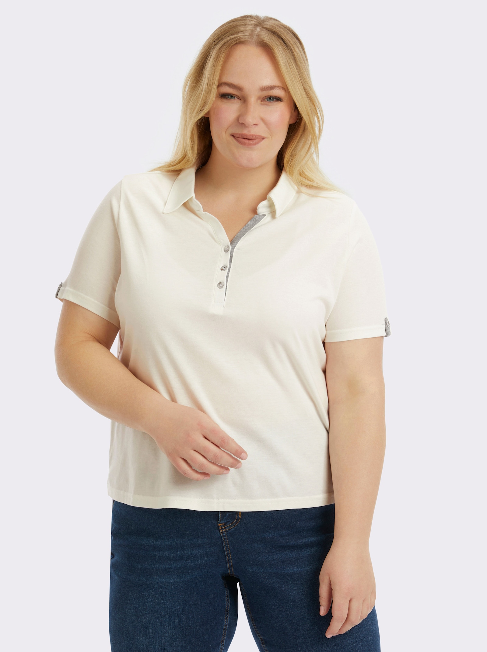 Poloshirt mit Zierriegel - ecru