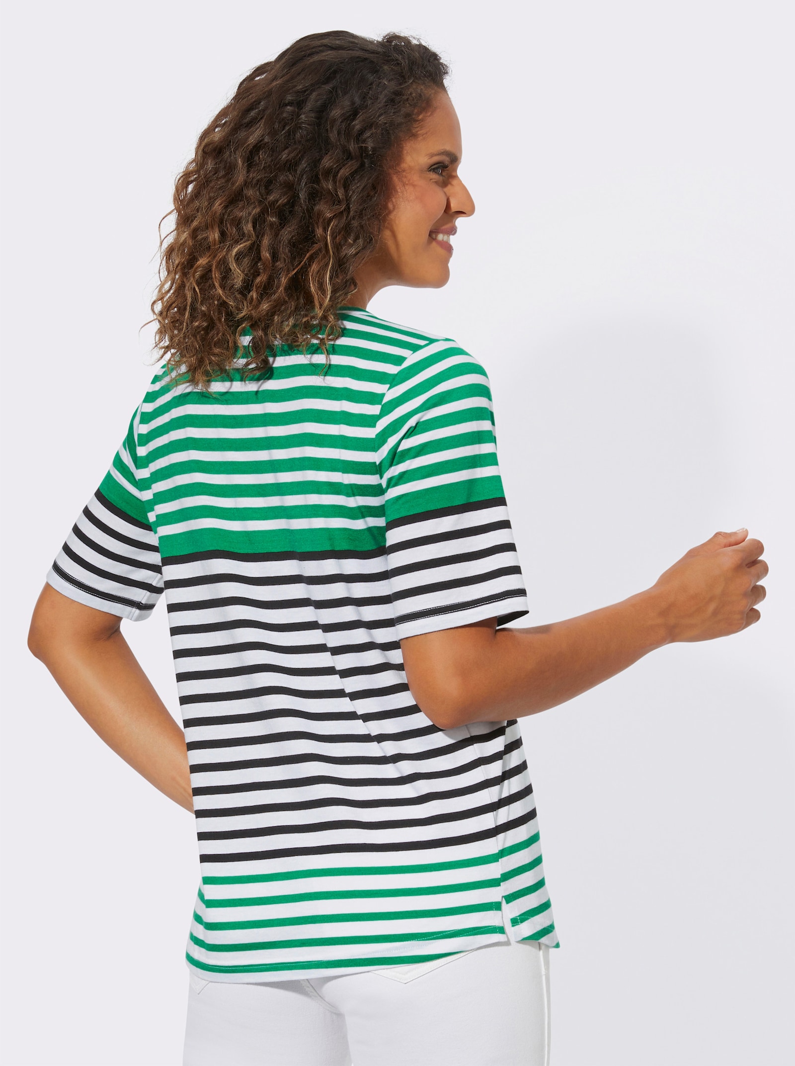 Ringelshirt mit garngefärbtem Muster - grasgrün-weiß-gestreift